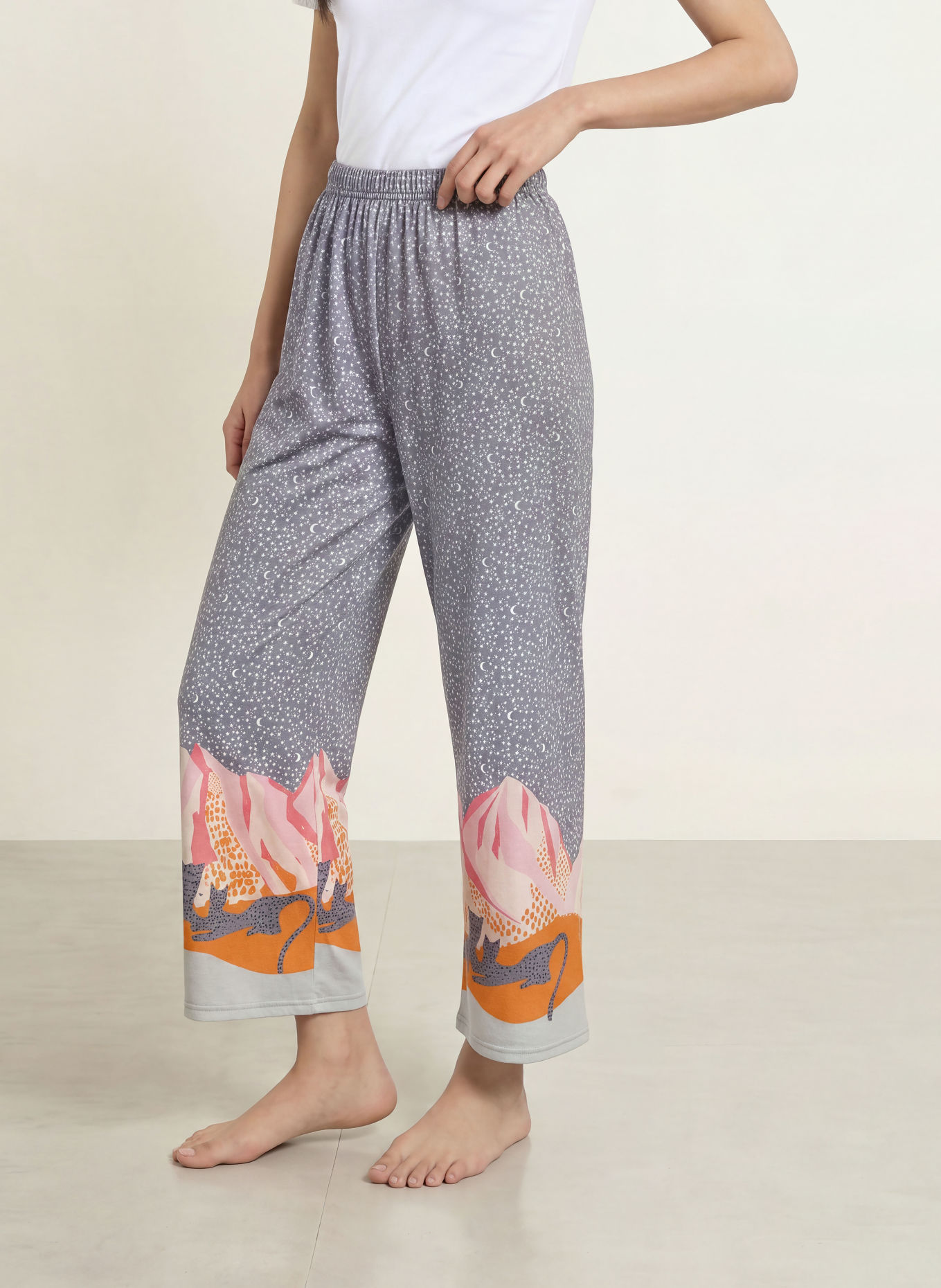 CALIDA 7/8-pyjamabroek SLEEP OVER M&M: BLAUWGRIJS / ROZE / CRÈME