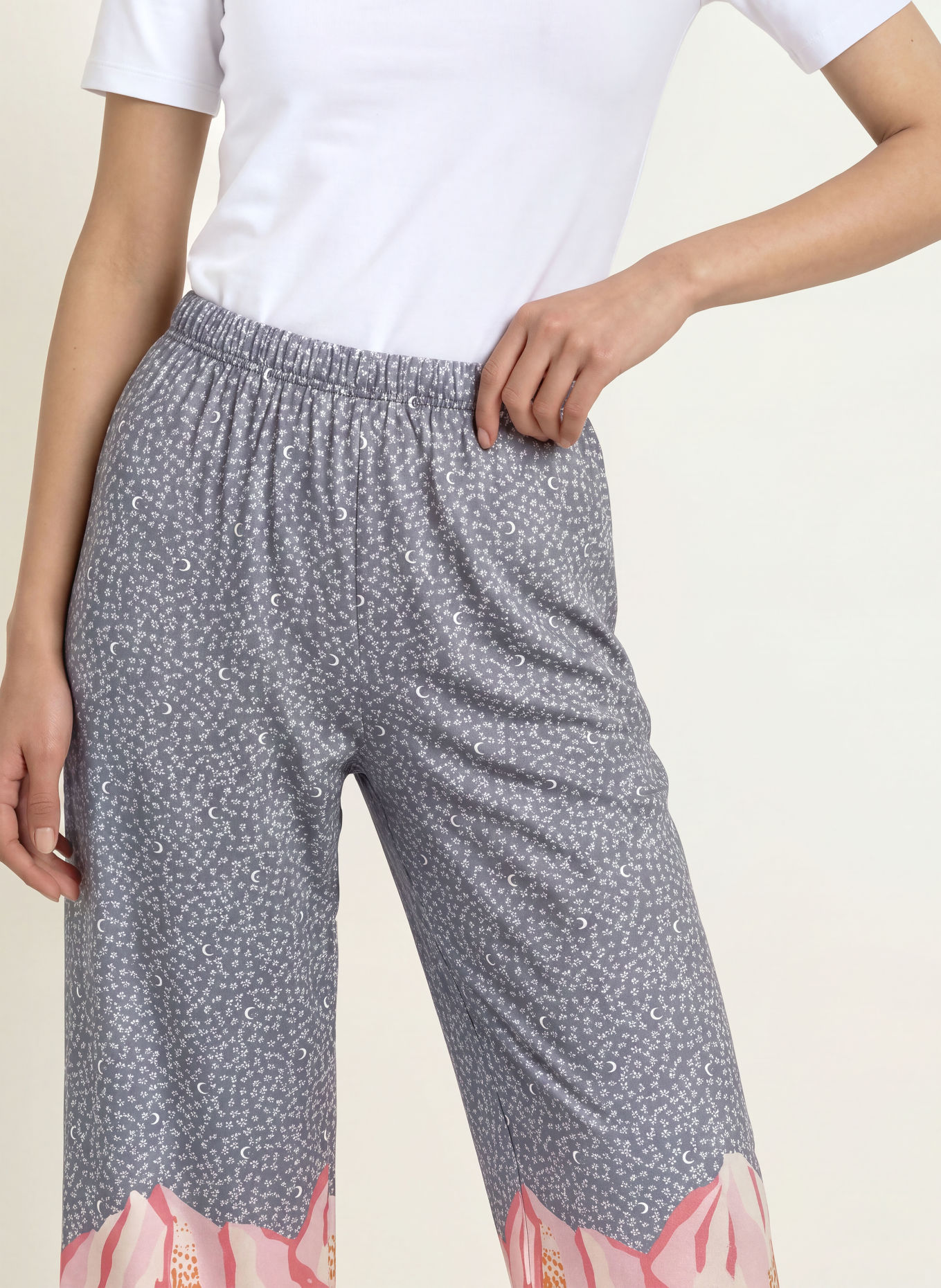 CALIDA 7/8-pyjamabroek SLEEP OVER M&M: BLAUWGRIJS / ROZE / CRÈME