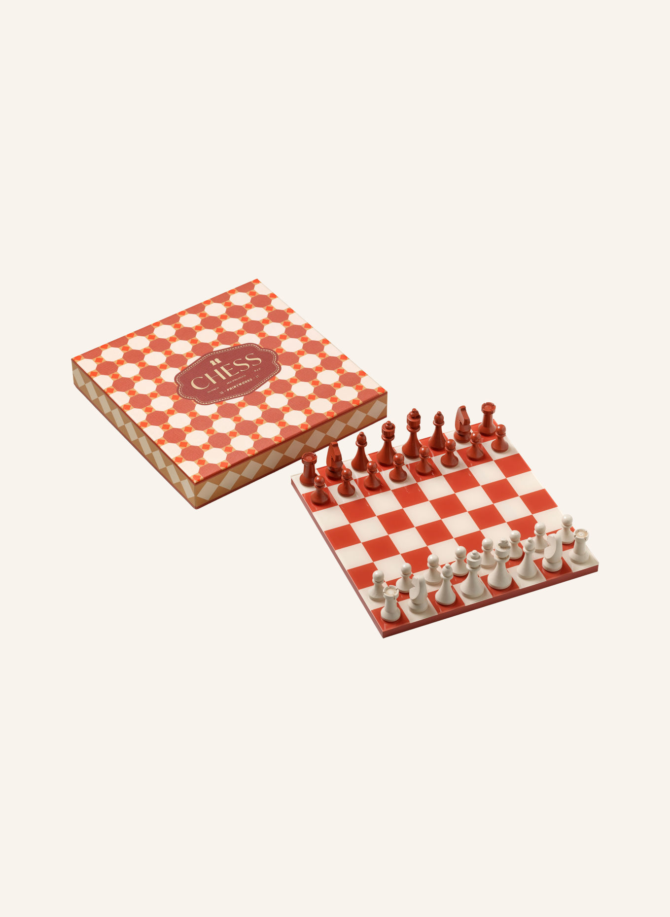 PRINTWORKS CHESS BAZAAR Chess Set: RED / LIGHT BROWN / BEIGE