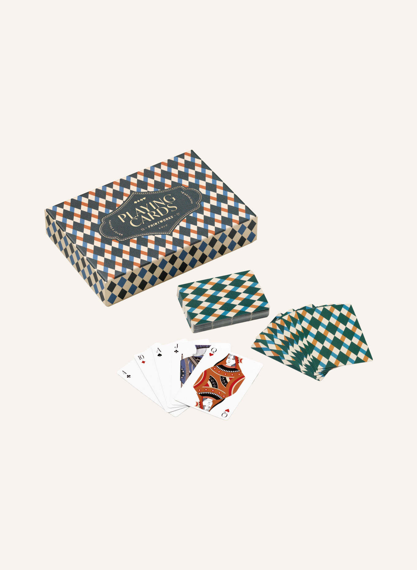 PRINTWORKS PLAYING CARDS BAZAAR Card Game Set: DARK GREEN / BEIGE / BLUE