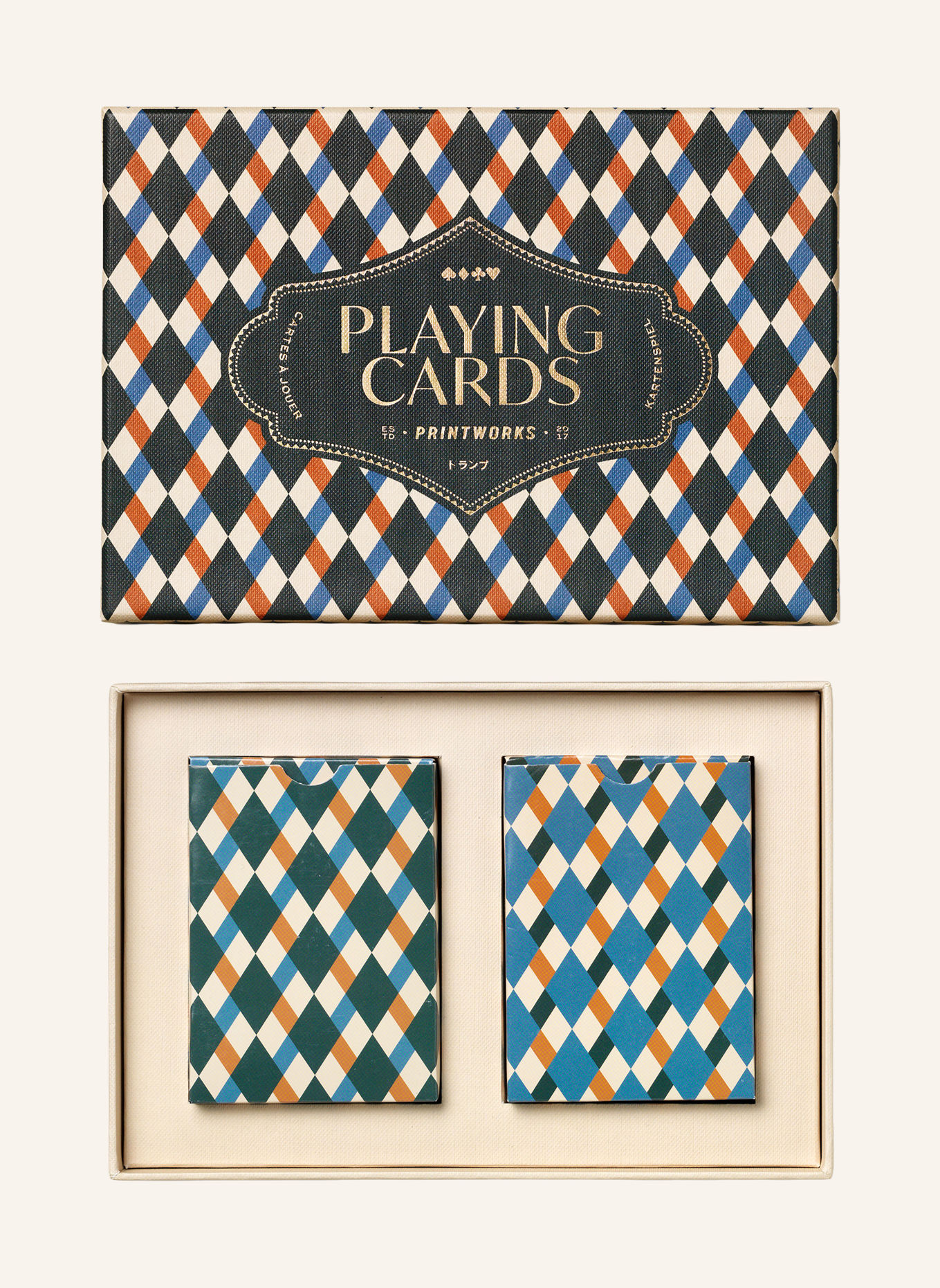 PRINTWORKS PLAYING CARDS BAZAAR Card Game Set: DARK GREEN / BEIGE / BLUE