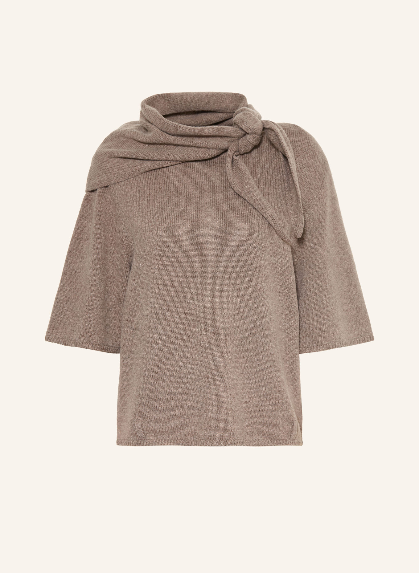 ARAKII ELA Knit Shirt Made of Merino Wool with a Detachable Scarf: TAUPE