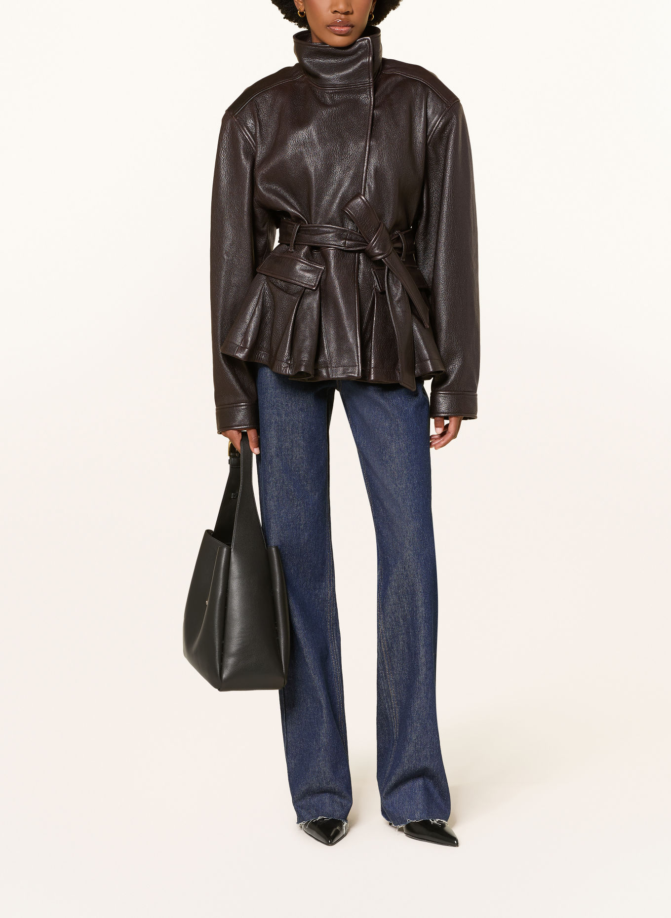 ARAKII Veste en cuir: MARRON FONCÉ