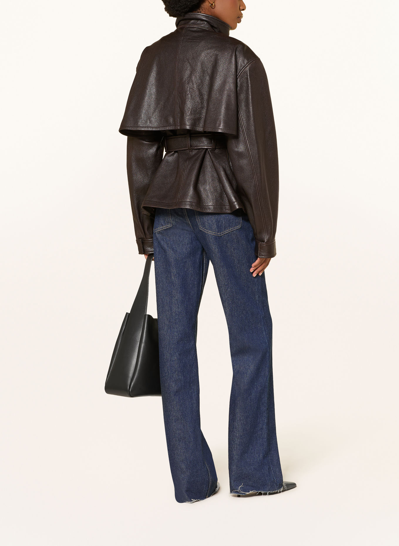 ARAKII Veste en cuir: MARRON FONCÉ