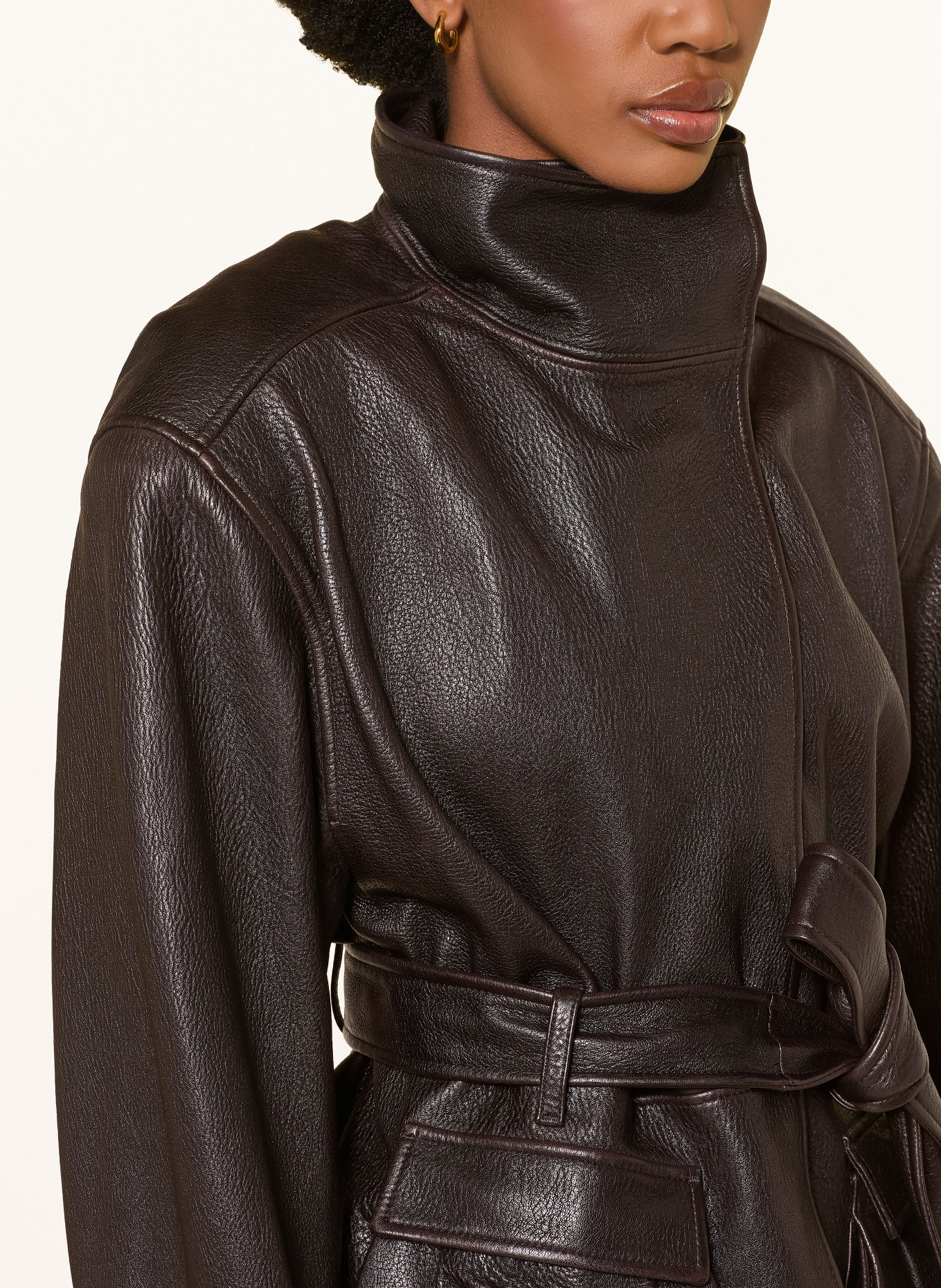 ARAKII Veste en cuir: MARRON FONCÉ