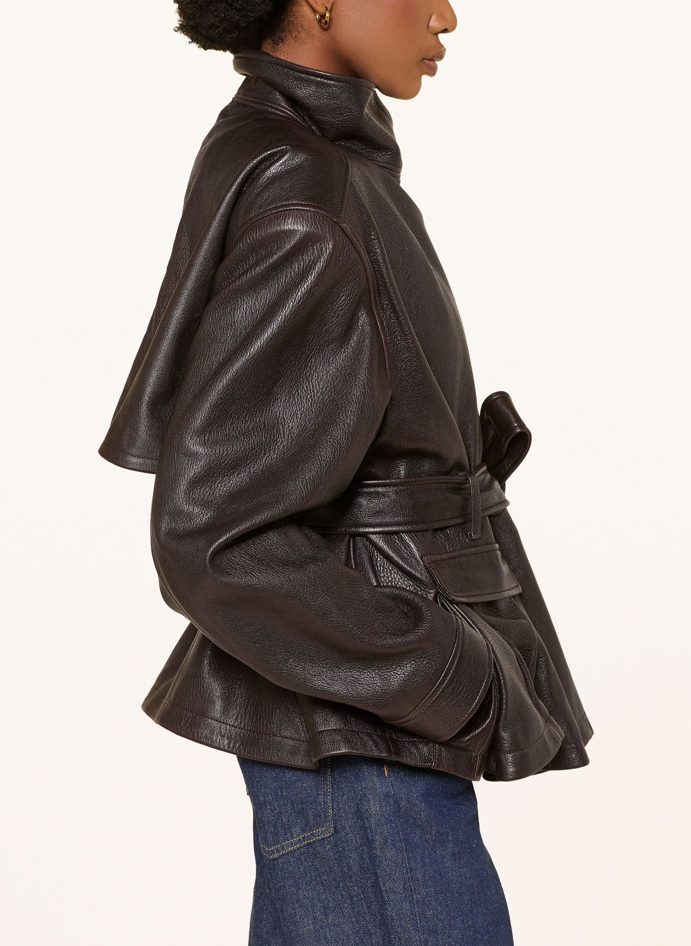 ARAKII Veste en cuir: MARRON FONCÉ