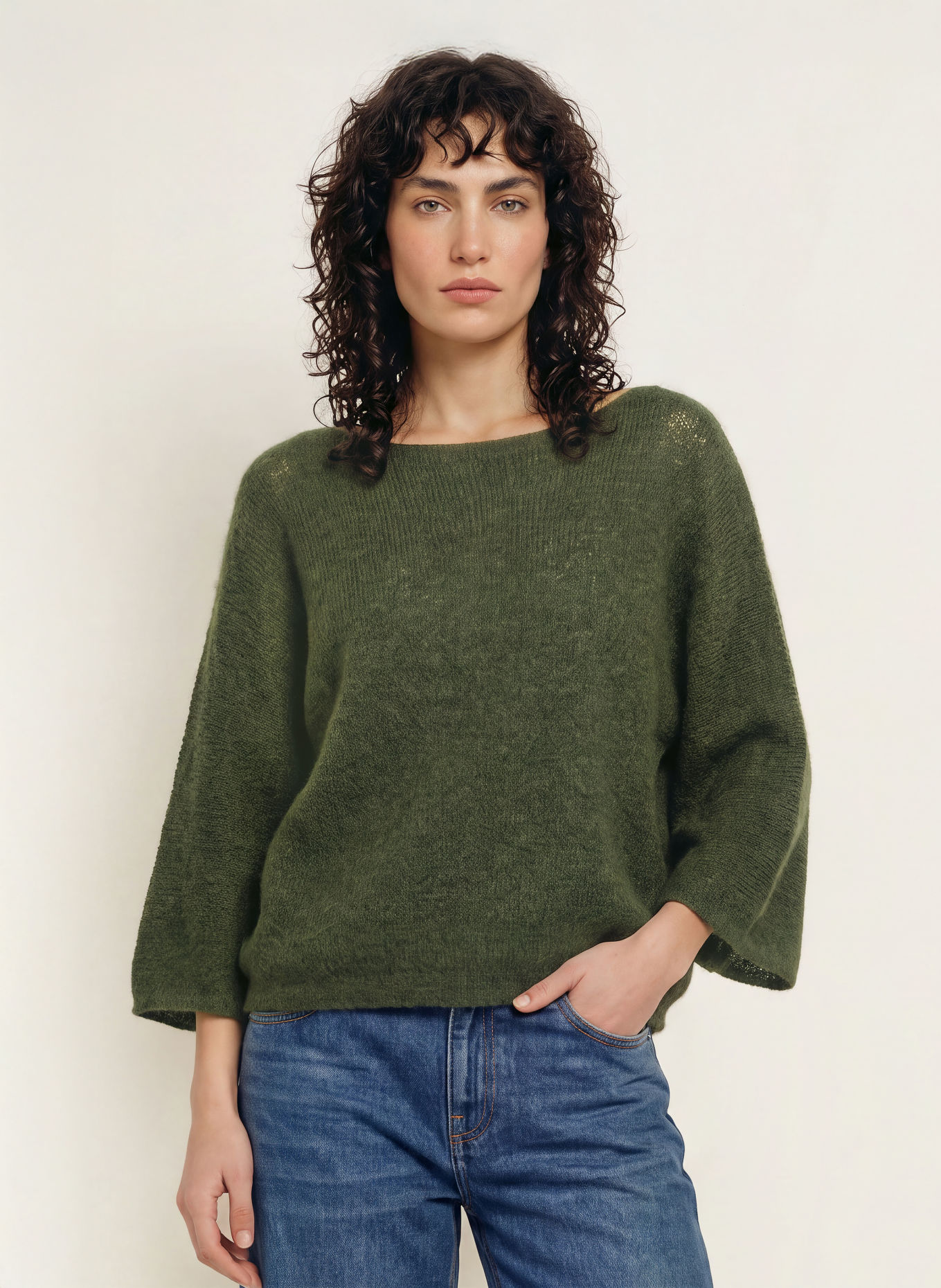 ba&sh Pullover ISAAC mit Mohair und Schmucksteinen: KHAKI