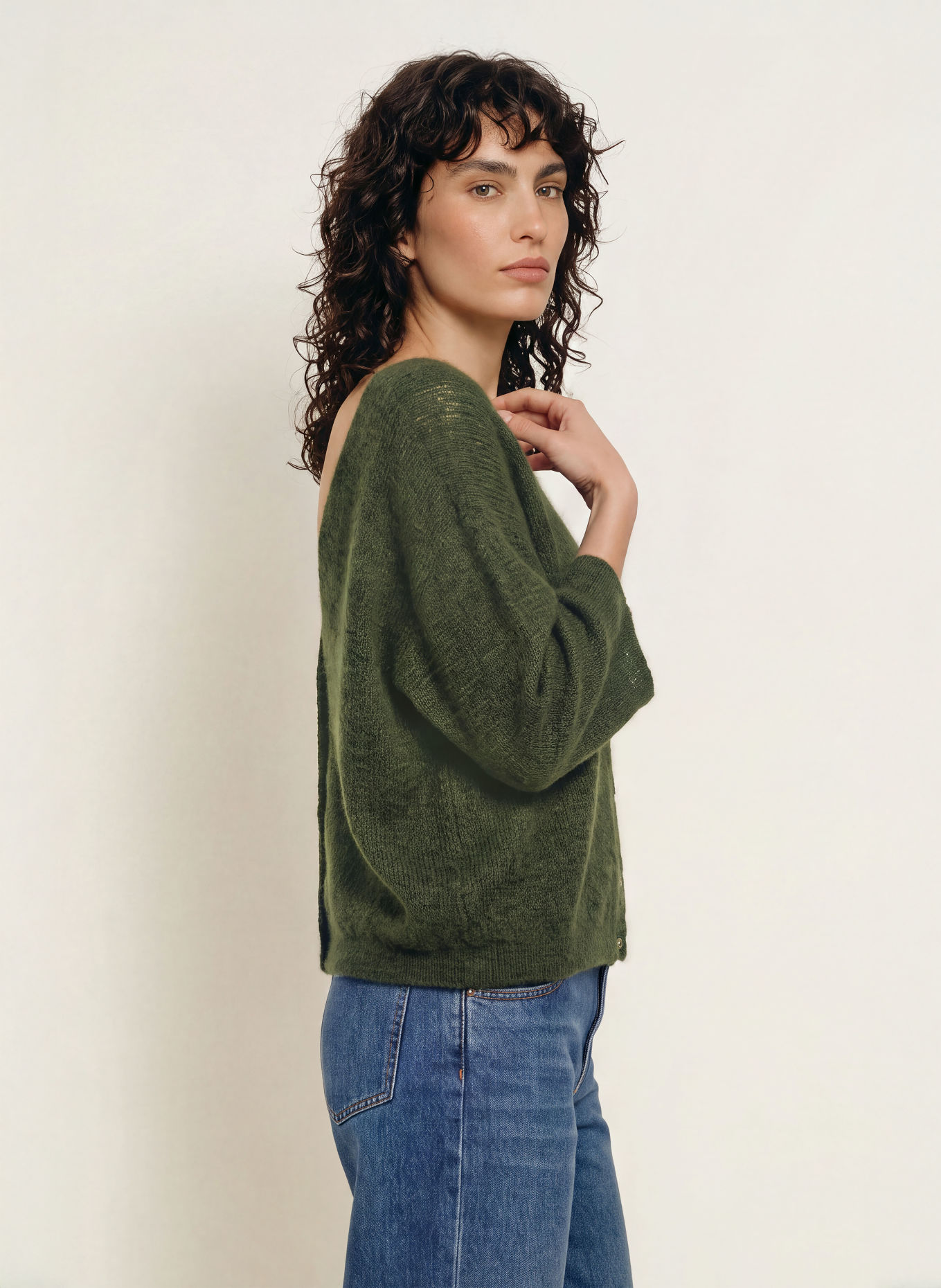 ba&sh Pullover ISAAC mit Mohair und Schmucksteinen: KHAKI