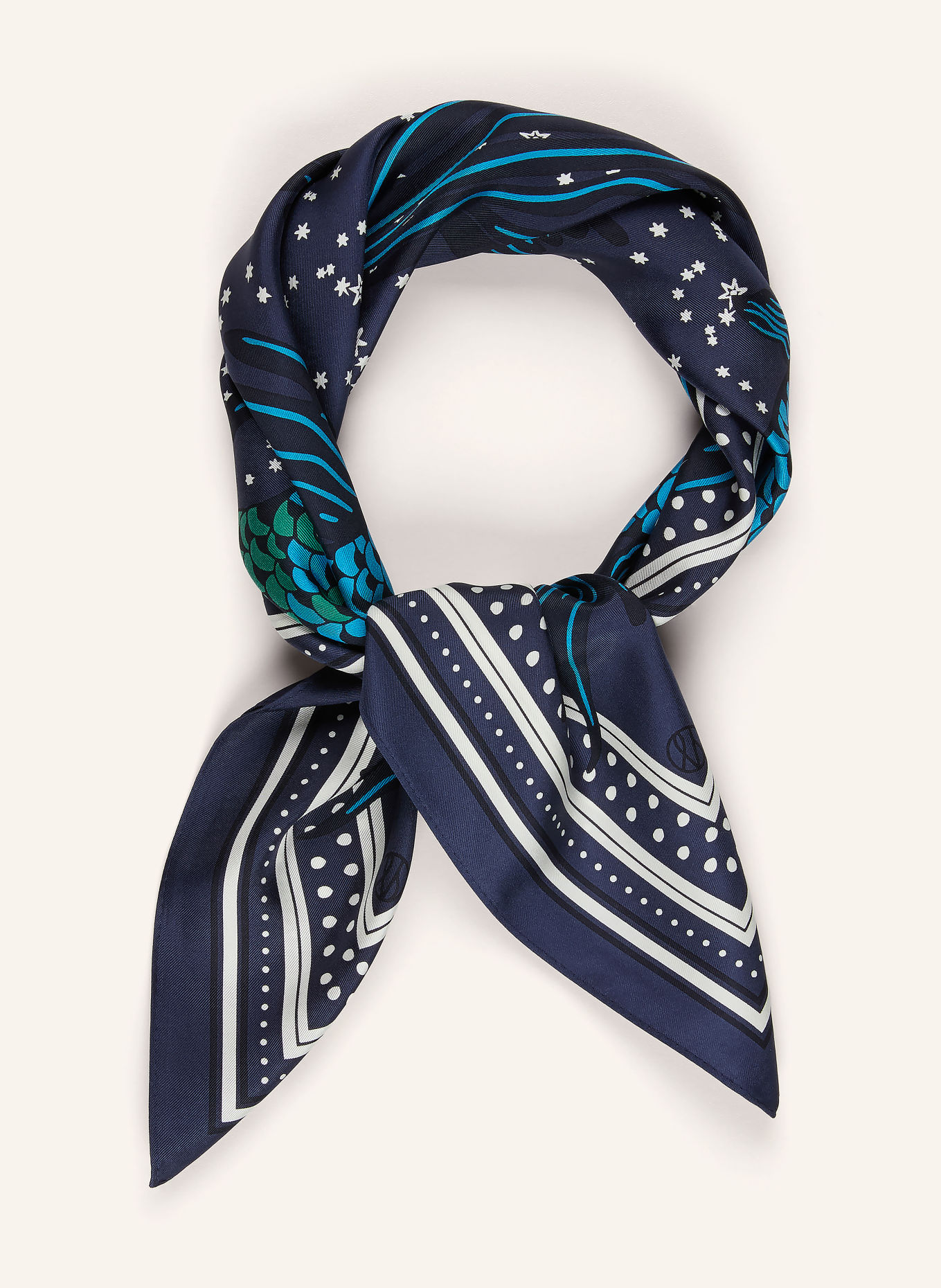 LESCARF Seidentuch: DUNKELBLAU / GRÜN / WEISS