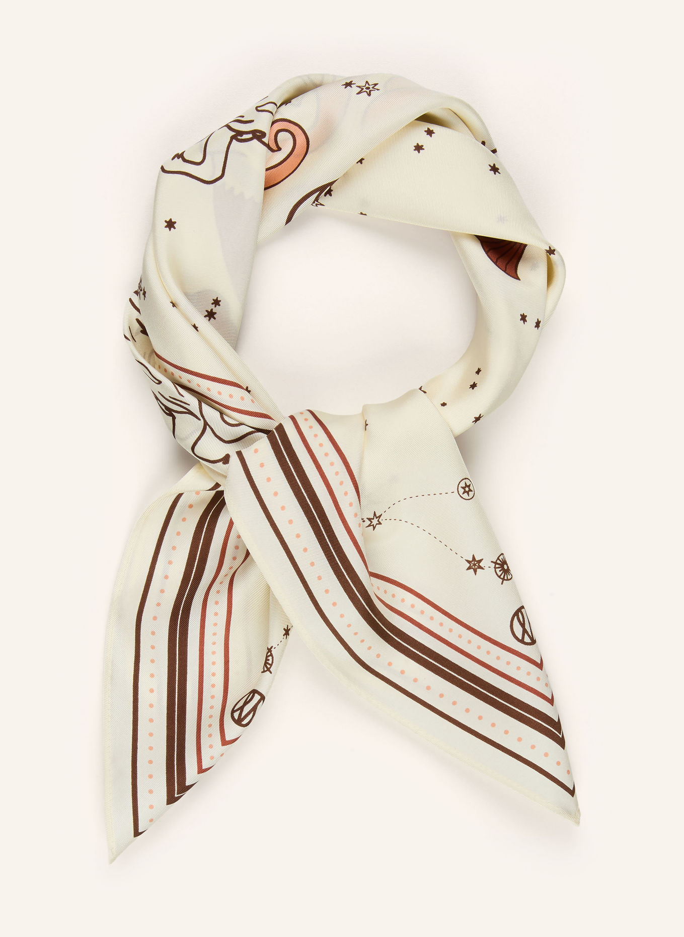 LESCARF Seidentuch: CREME / BRAUN / LACHS