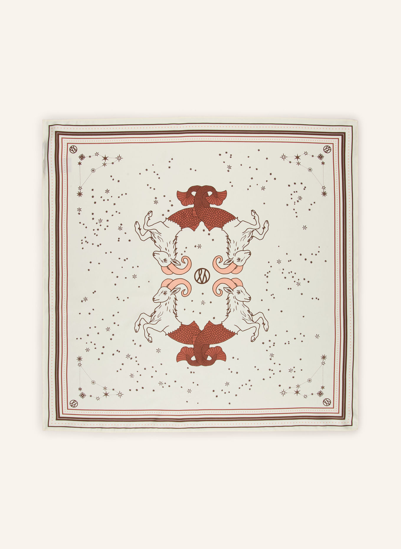 LESCARF Seidentuch: CREME / BRAUN / LACHS