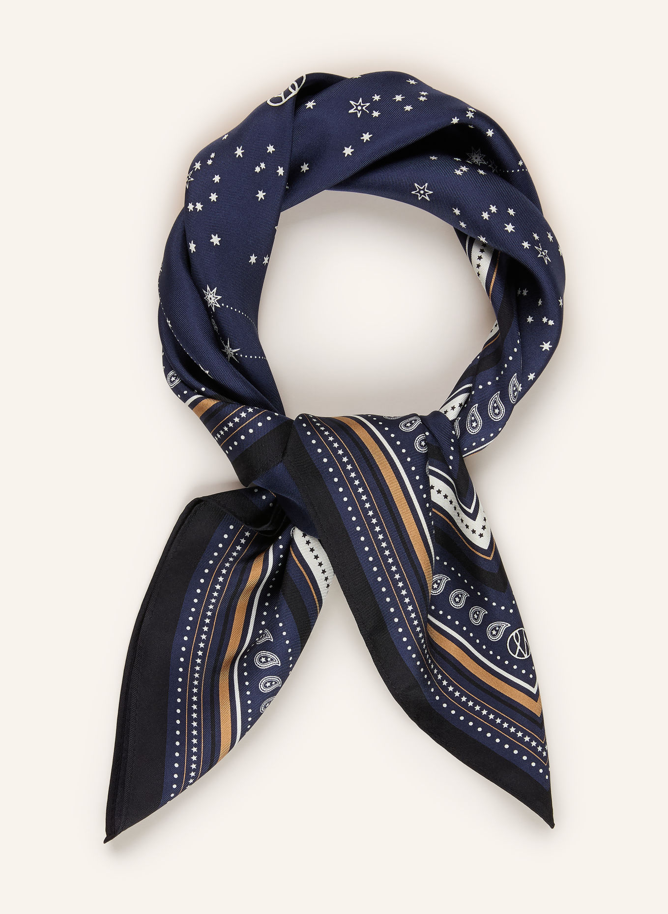LESCARF Seidentuch: DUNKELBLAU / BEIGE / WEISS