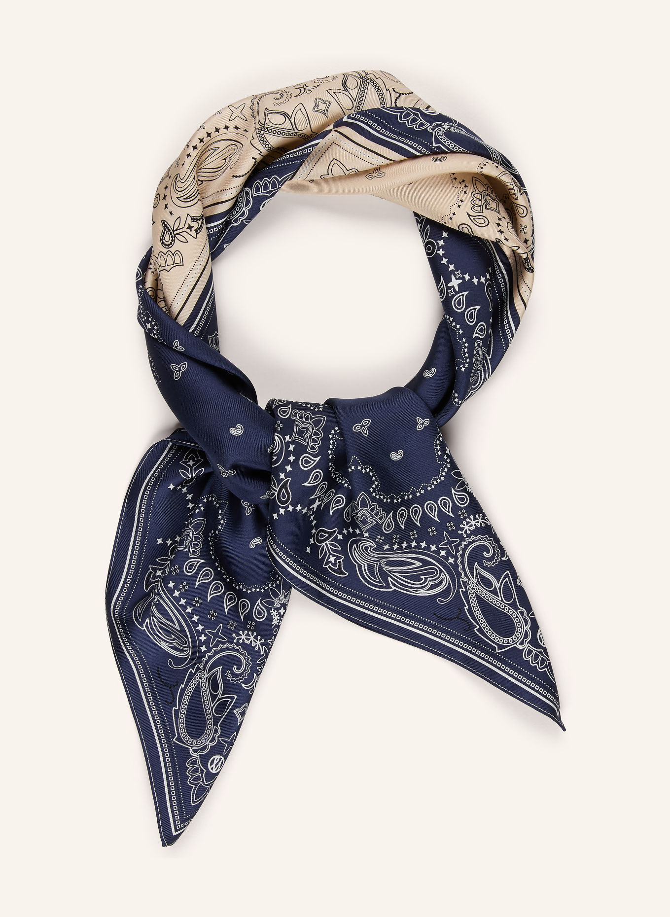LESCARF Seidentuch: CREME / DUNKELBLAU / SCHWARZ