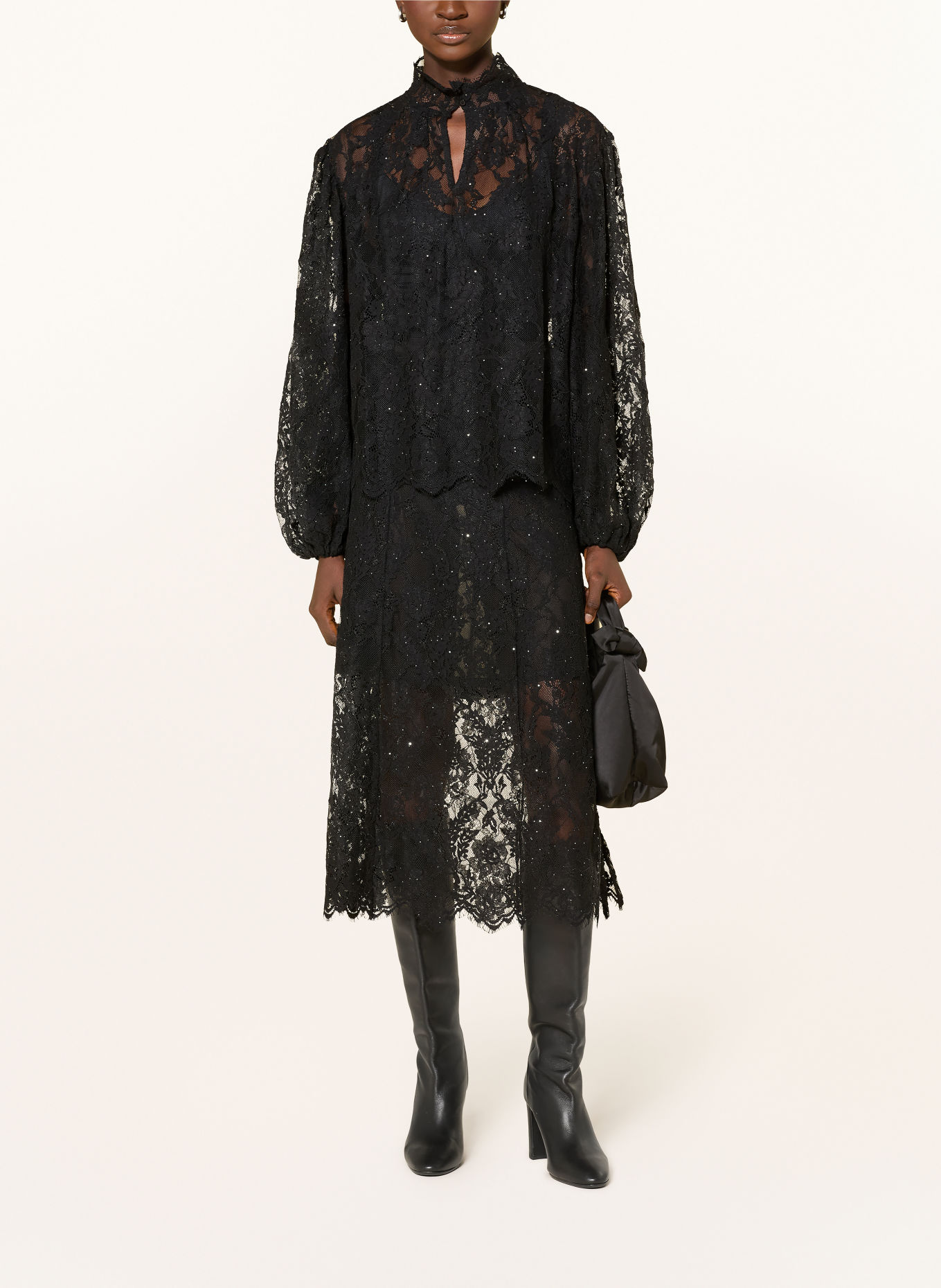 darling harbour Lace skirt with sequins: BLACK