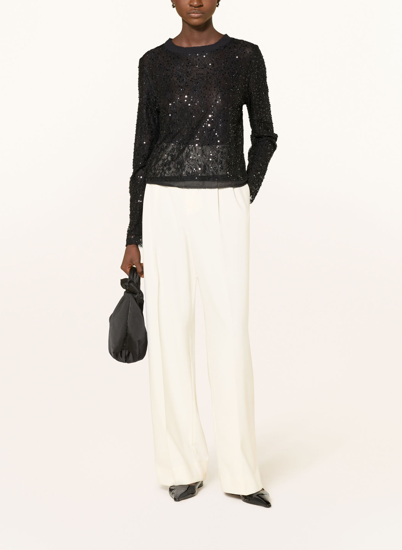 darling harbour Lace shirt blouse with sequins: BLACK