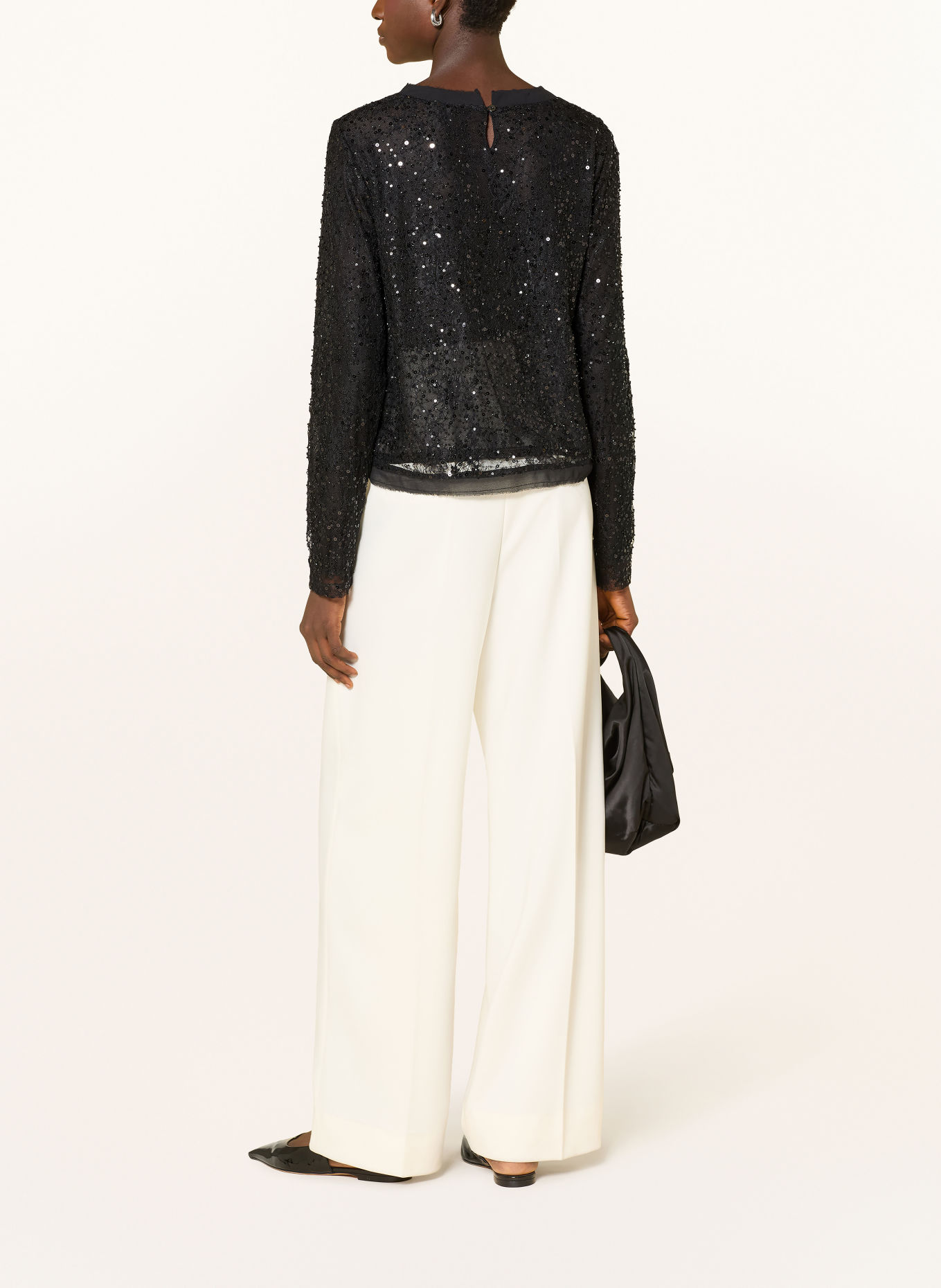darling harbour Lace shirt blouse with sequins: BLACK