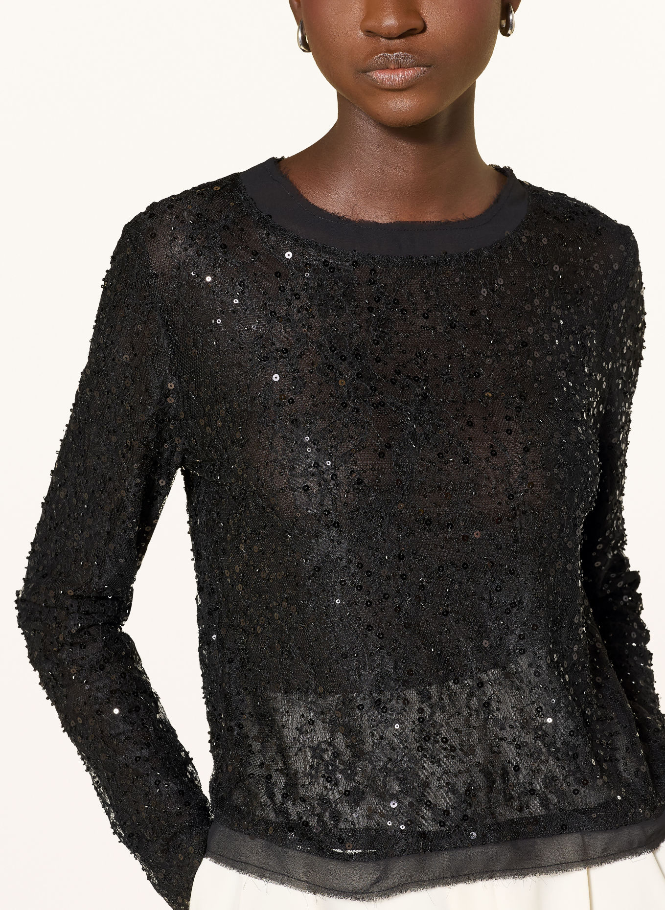 darling harbour Lace shirt blouse with sequins: BLACK