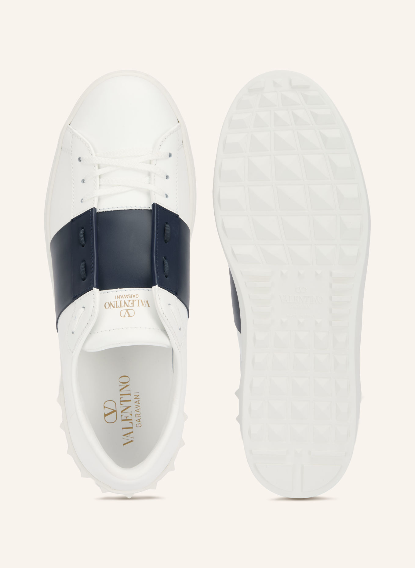 VALENTINO GARAVANI Sneaker OPEN: WEISS / DUNKELBLAU