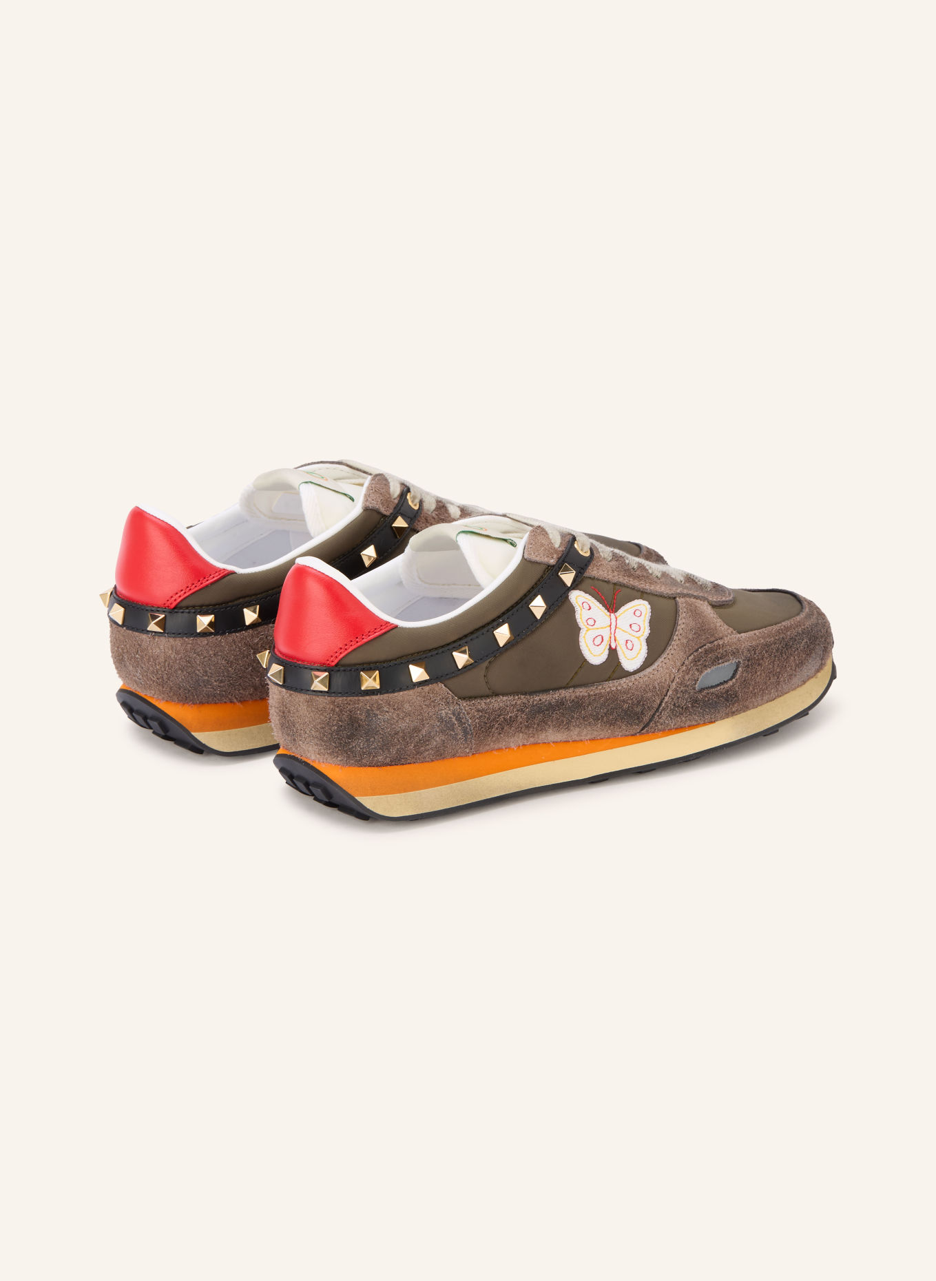 VALENTINO GARAVANI STUD UP-sneakers met studs: BRUIN / ECRU / KAKI