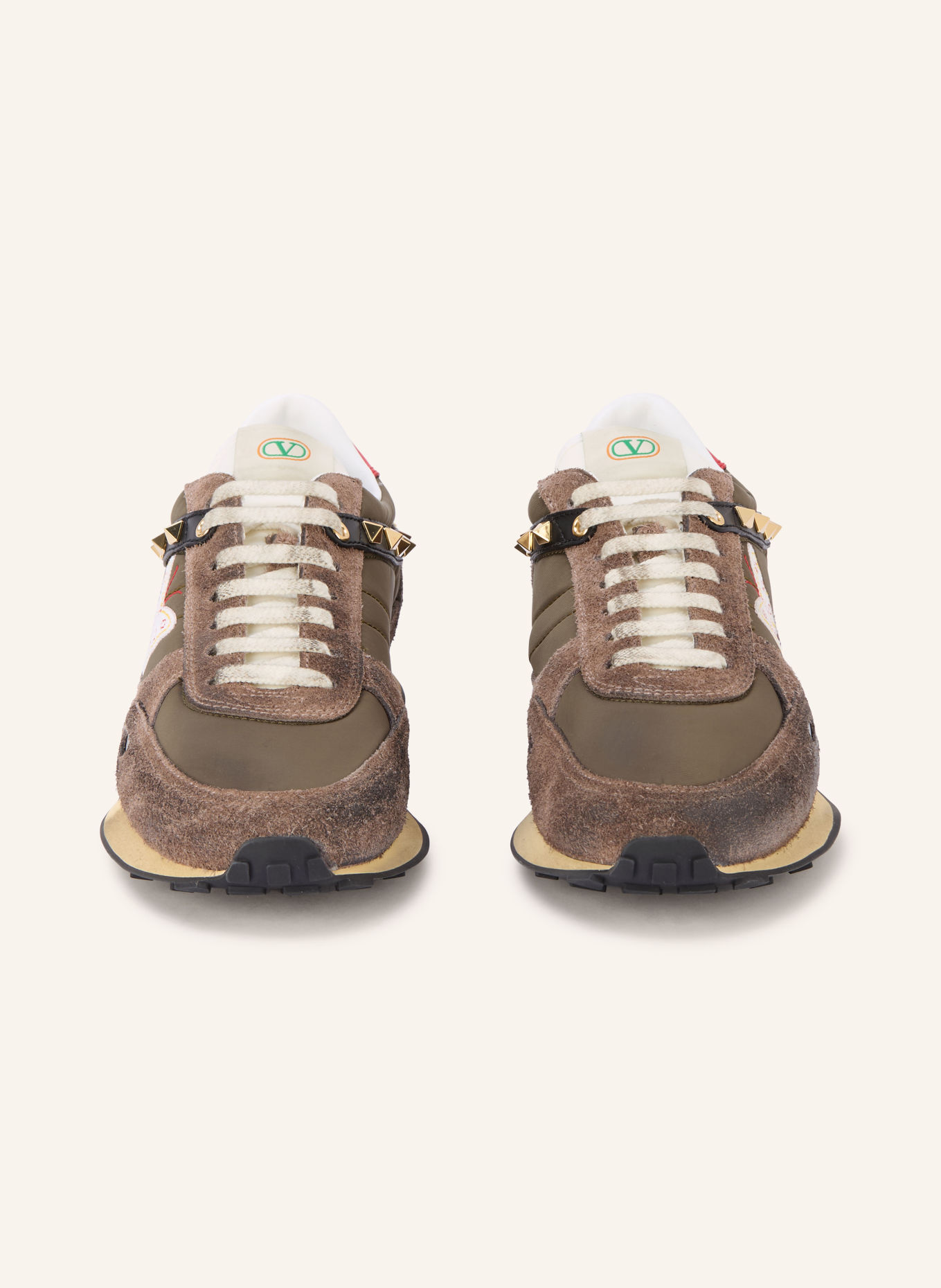VALENTINO GARAVANI STUD UP-sneakers met studs: BRUIN / ECRU / KAKI