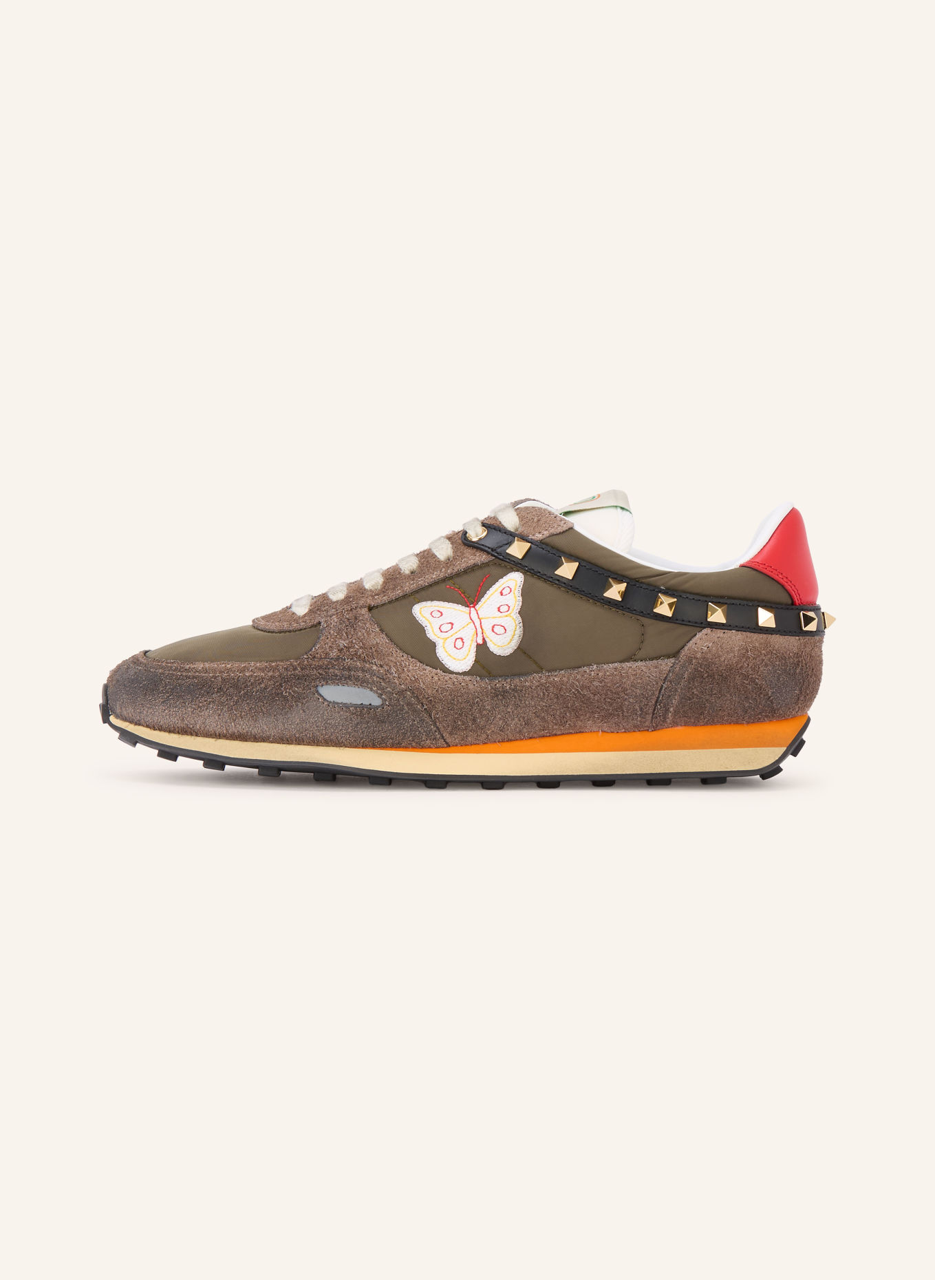 VALENTINO GARAVANI STUD UP-sneakers met studs: BRUIN / ECRU / KAKI
