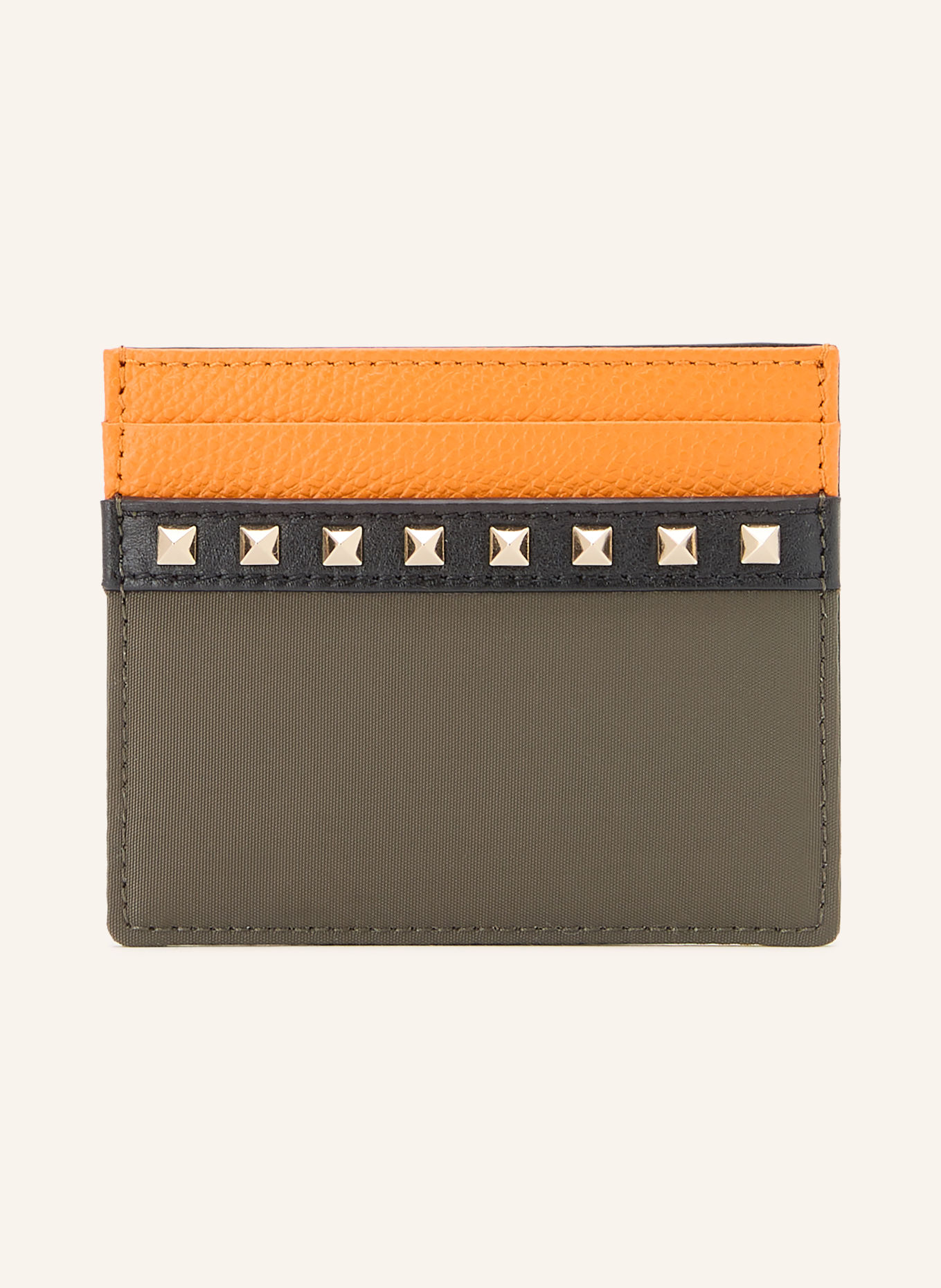 VALENTINO GARAVANI Kartenetui STUD UP: OLIV / ORANGE / SCHWARZ