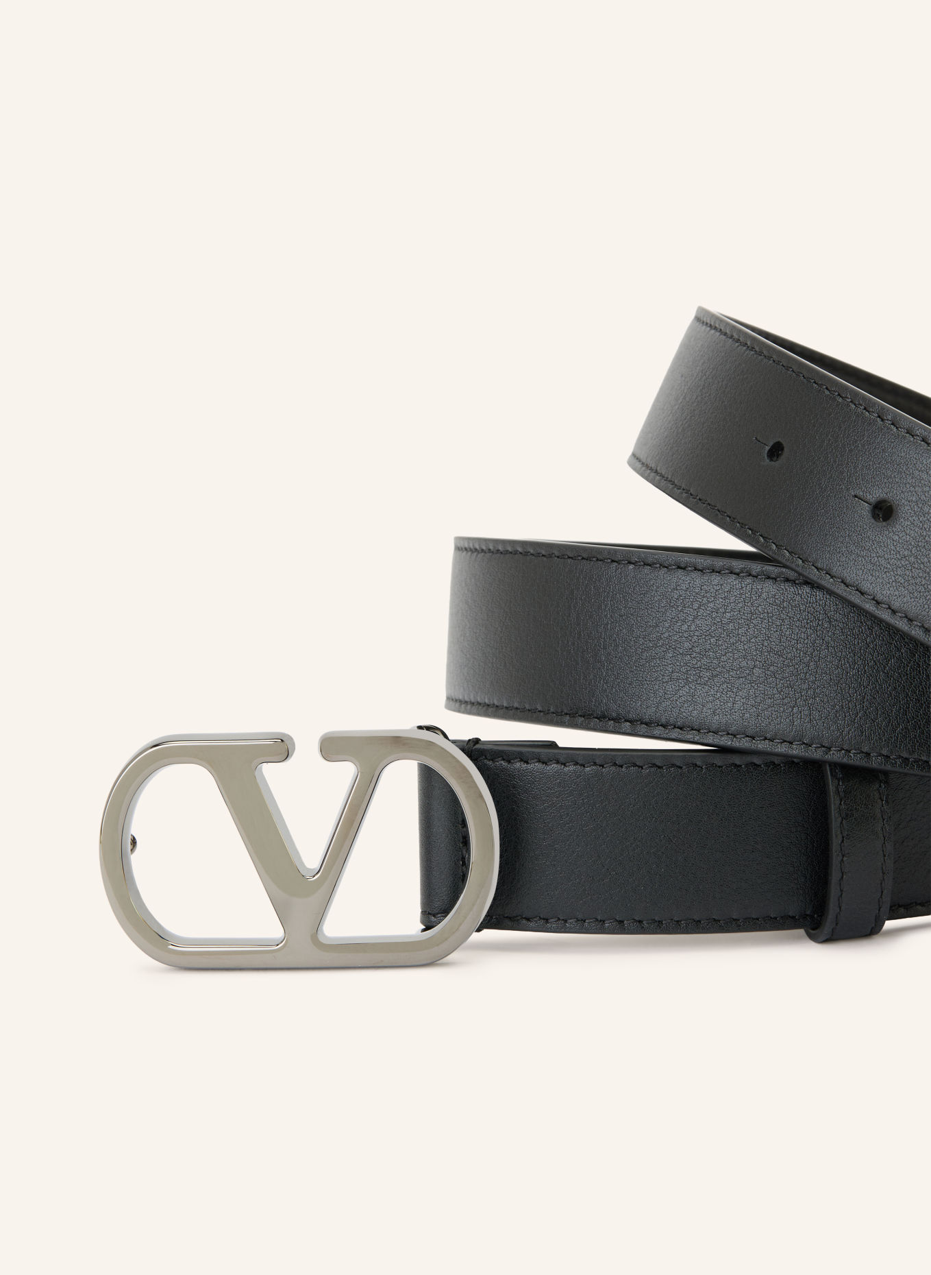 VALENTINO GARAVANI Ceinture en cuir VLOGO SIGNATURE: NOIR / ARGENT