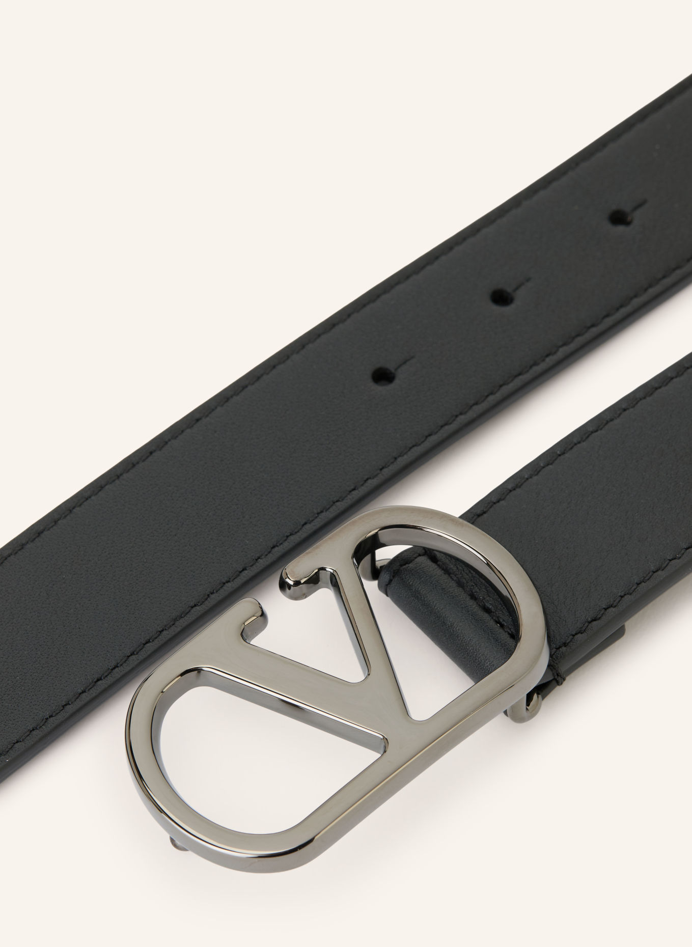 VALENTINO GARAVANI Ceinture en cuir VLOGO SIGNATURE: NOIR / ARGENT