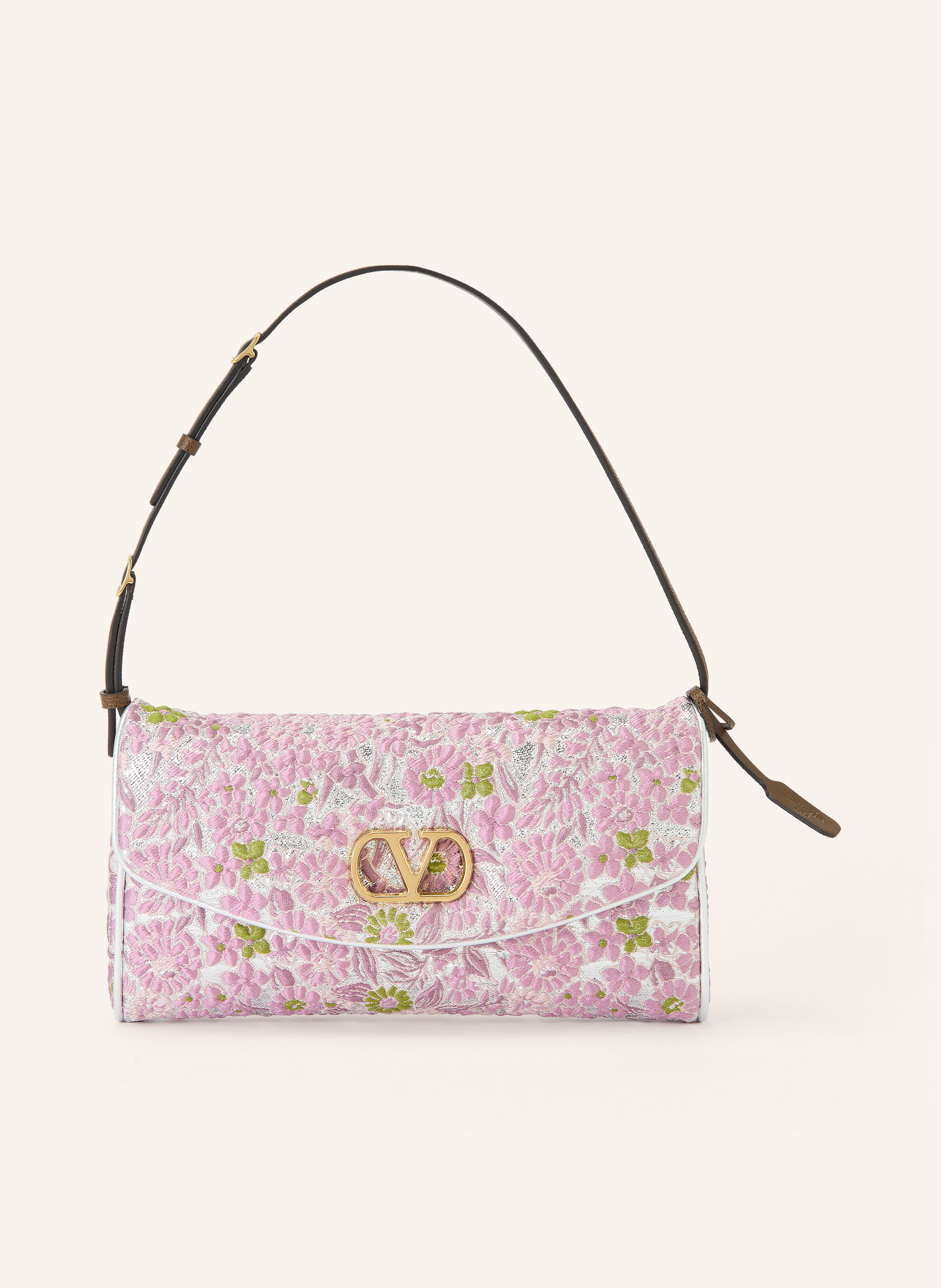 VALENTINO GARAVANI Schultertasche DEVAIN: ROSÉ / SILBER / GRÜN