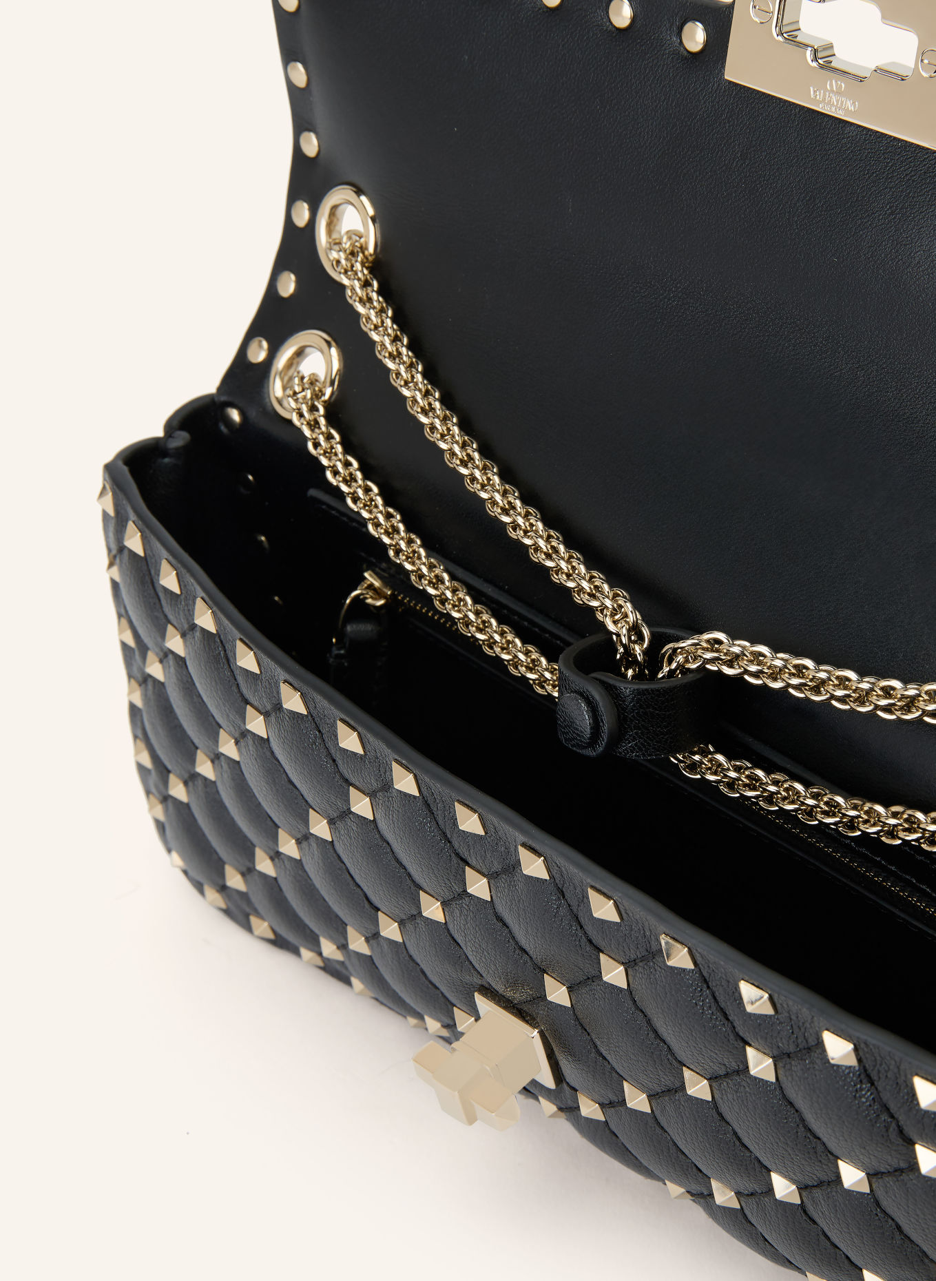 VALENTINO GARAVANI Schultertasche ROCKSTUD SPIKE mit Nieten: SCHWARZ / GOLD