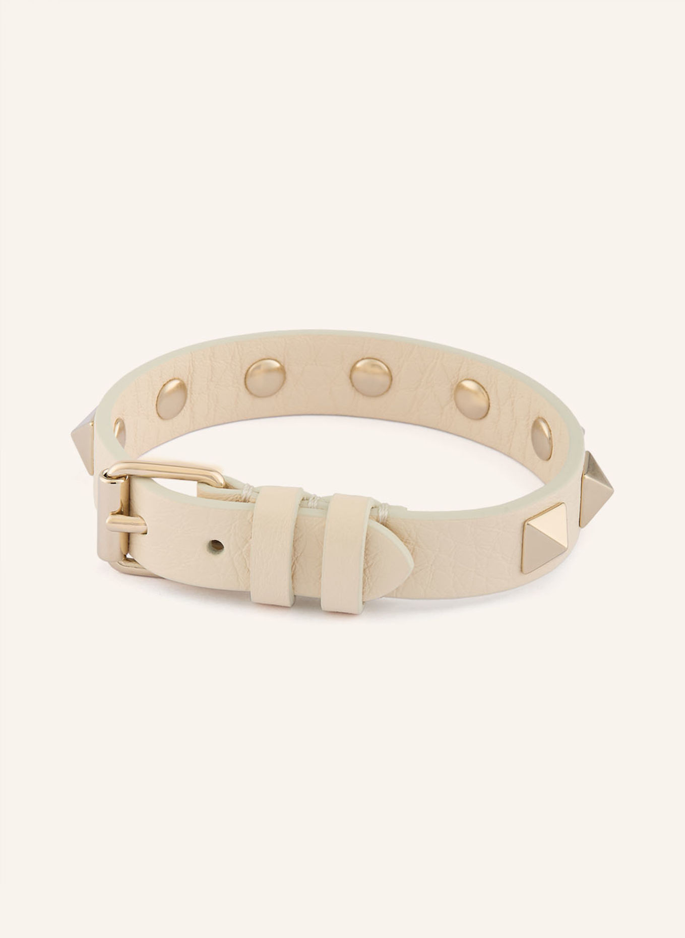 VALENTINO GARAVANI ROCKSTUD Leather Bracelet with Studs: CREAM / GOLD