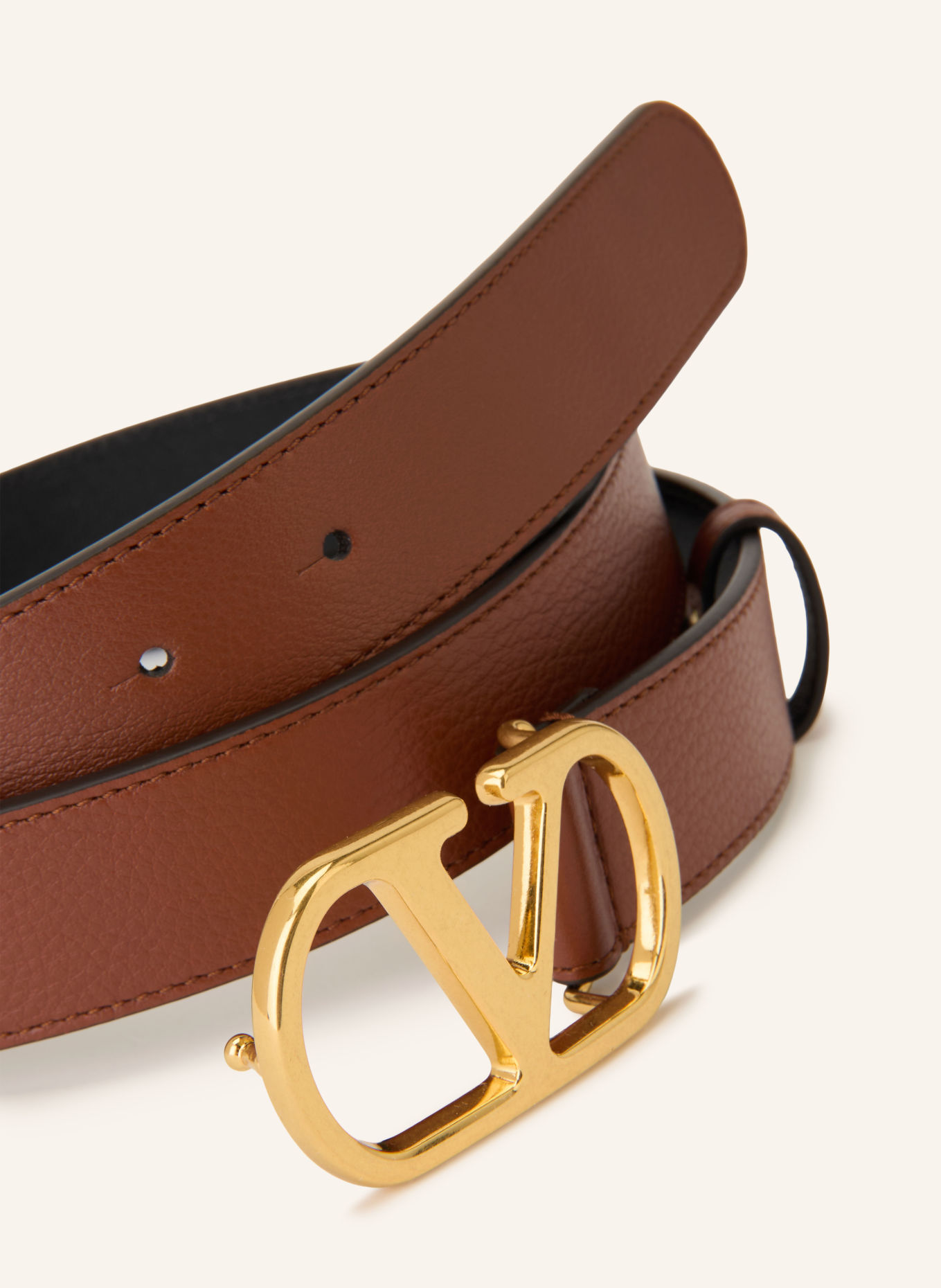 VALENTINO GARAVANI VLOGO SIGNATURE Leather belt: BROWN / GOLD