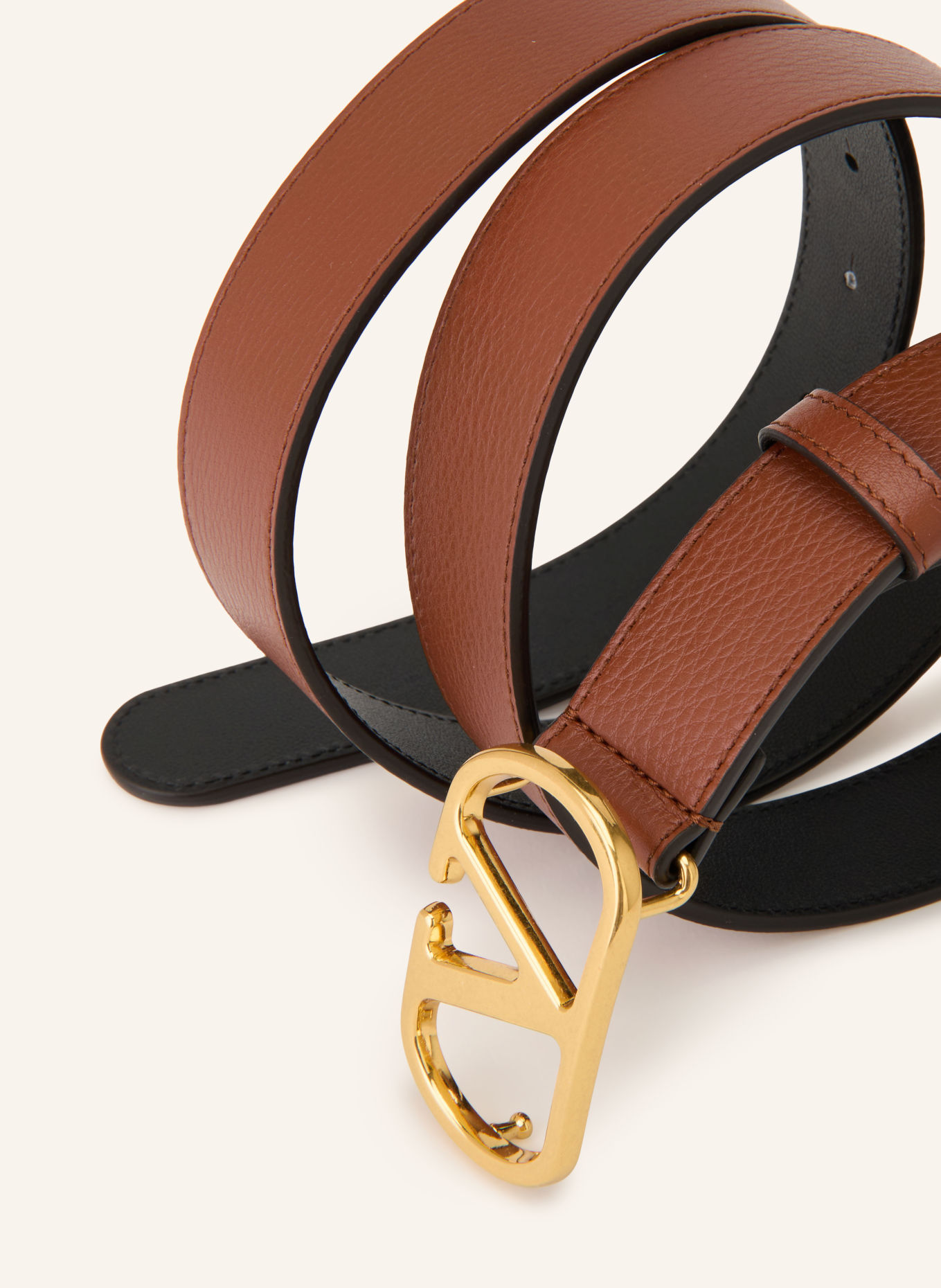 VALENTINO GARAVANI VLOGO SIGNATURE Leather belt: BROWN / GOLD