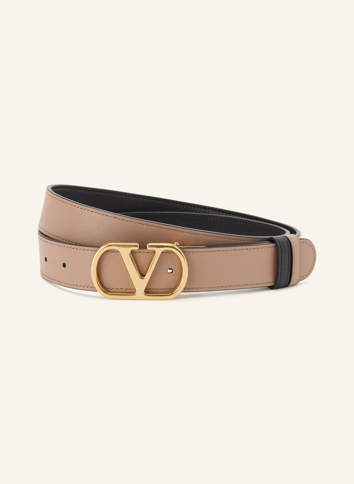 VALENTINO GARAVANI Ceinture en cuir VLOGO SIGNATURE réversible: TAUPE / OR / NOIR