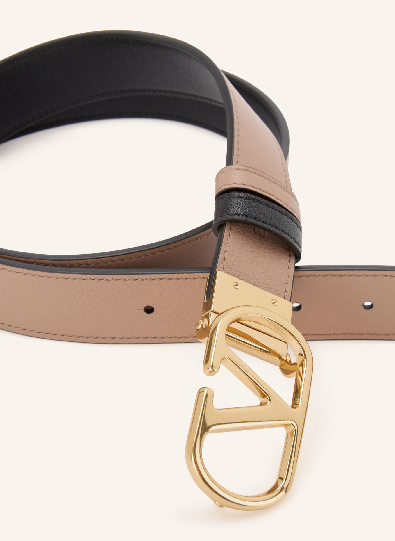 VALENTINO GARAVANI Ceinture en cuir VLOGO SIGNATURE réversible: TAUPE / OR / NOIR