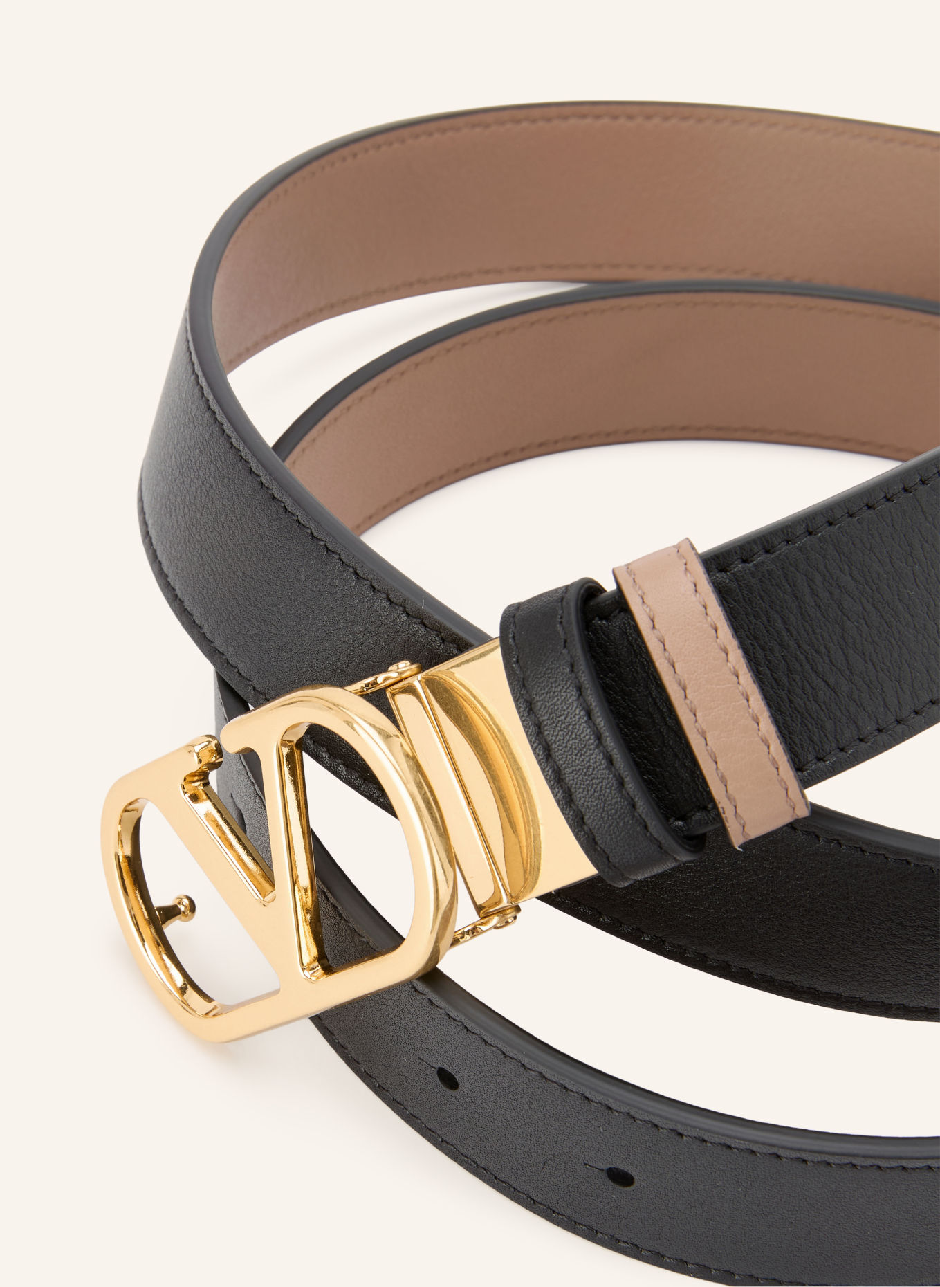 VALENTINO GARAVANI Ceinture en cuir VLOGO SIGNATURE réversible: TAUPE / OR / NOIR