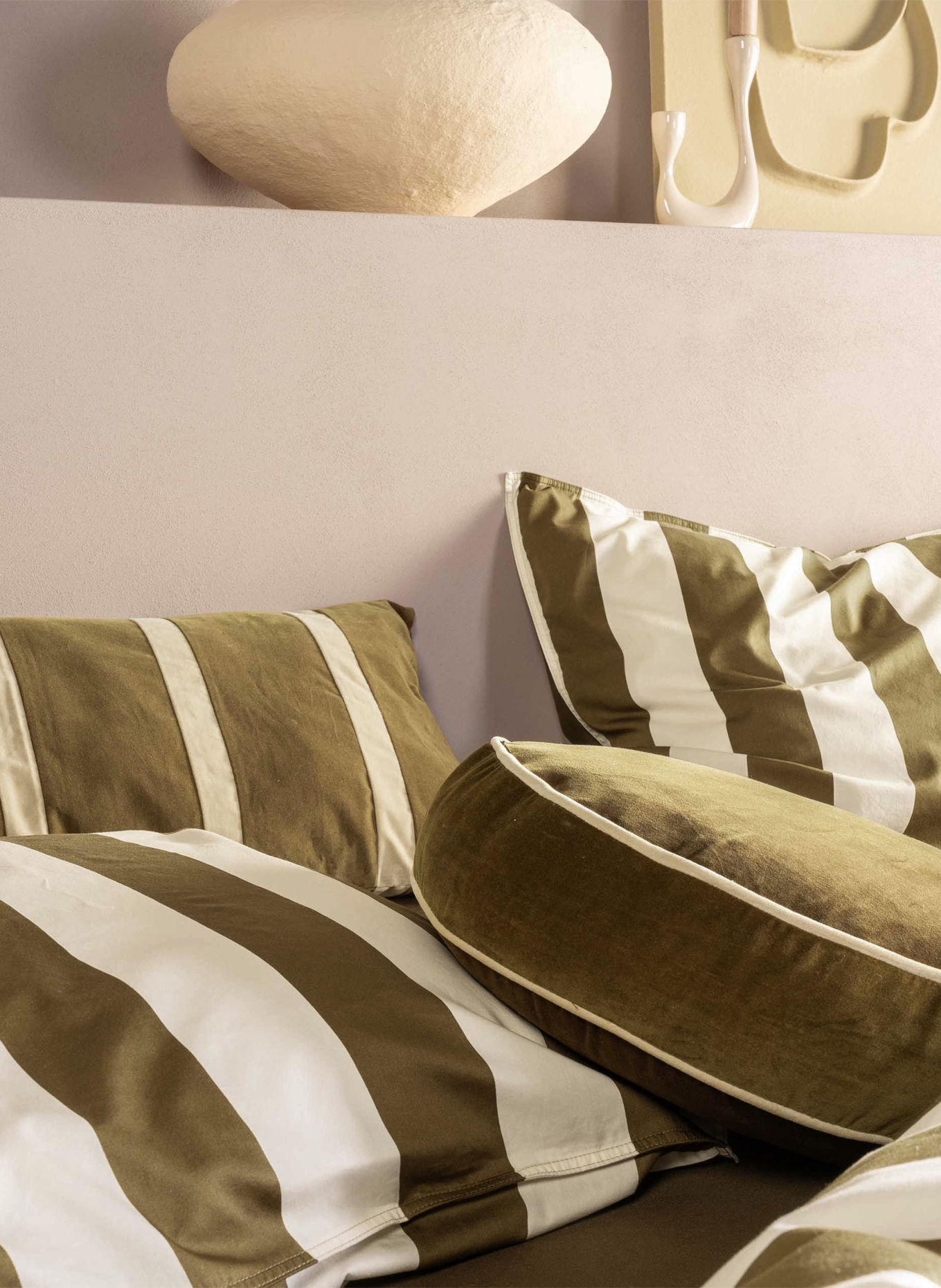 ESSENZA Kissenbezug MINTE STRIPE: BRAUN / ECRU