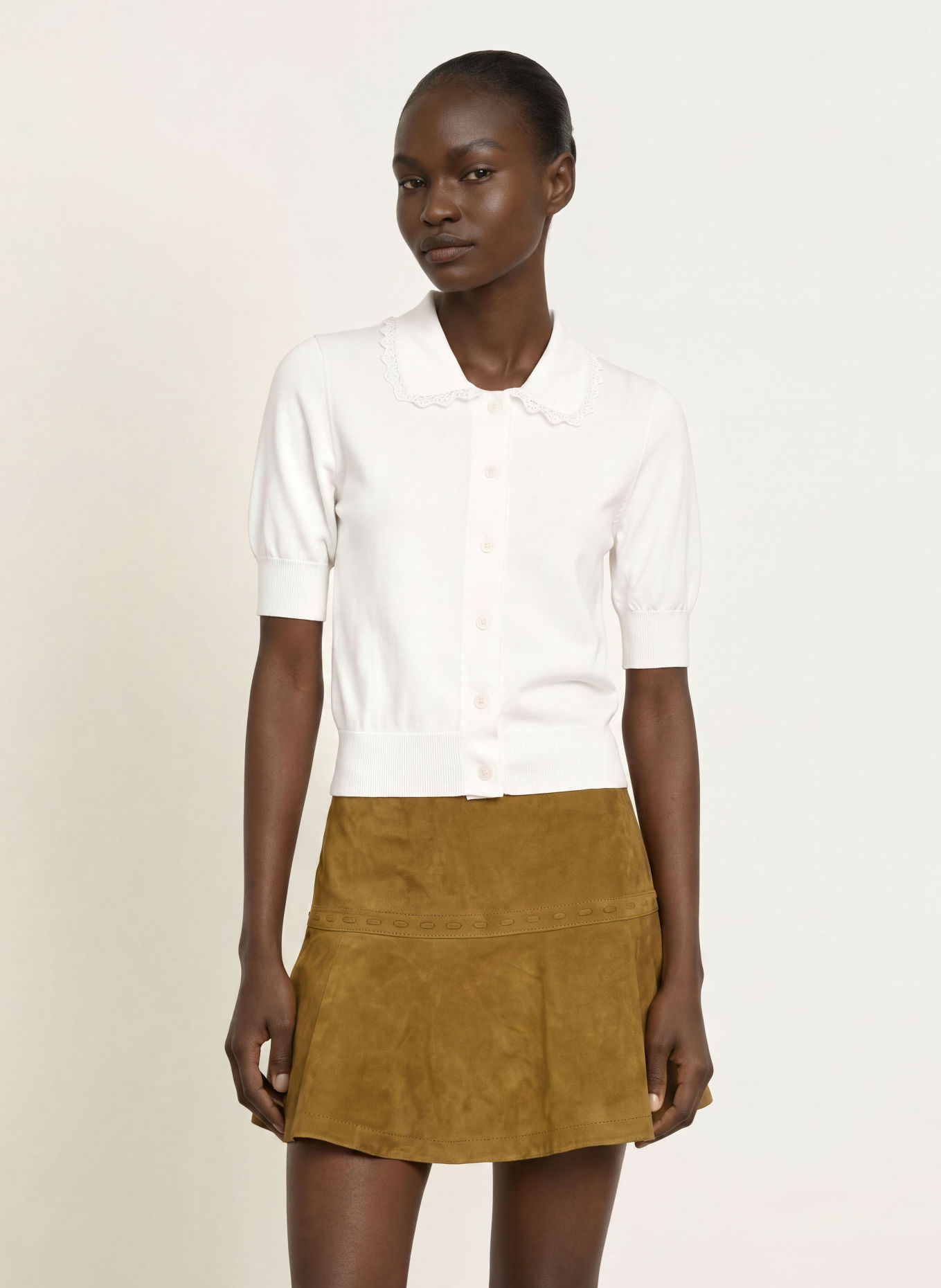 CLAUDIE PIERLOT Strickjacke mit Spitze: WEISS