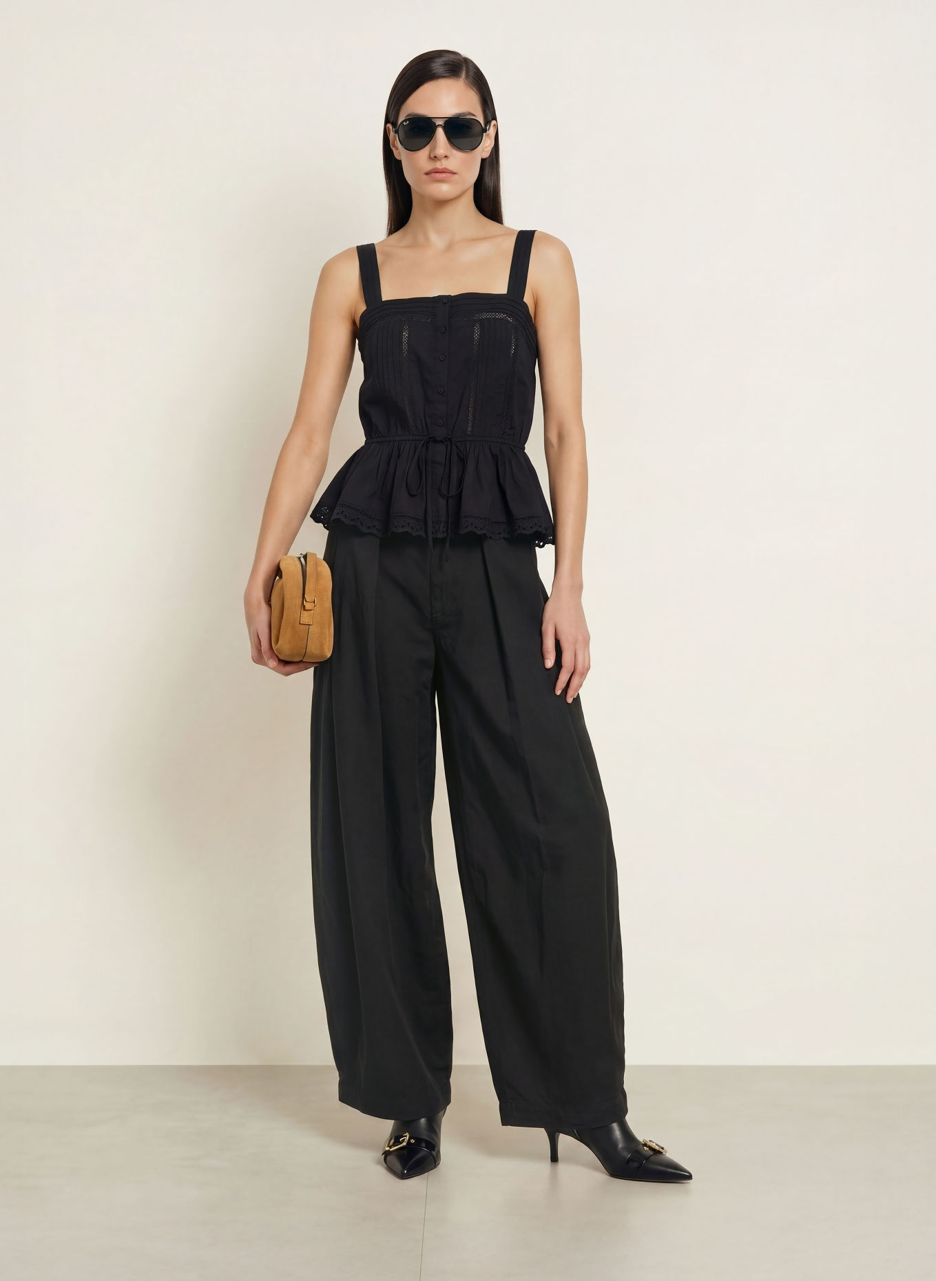 ALLSAINTS Top GWEN mit Spitze: SCHWARZ