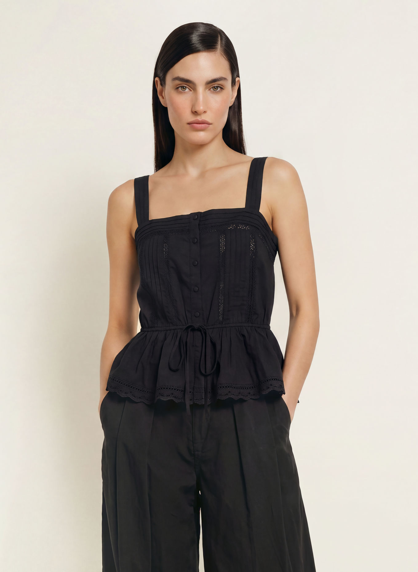 ALLSAINTS Top GWEN mit Spitze: SCHWARZ
