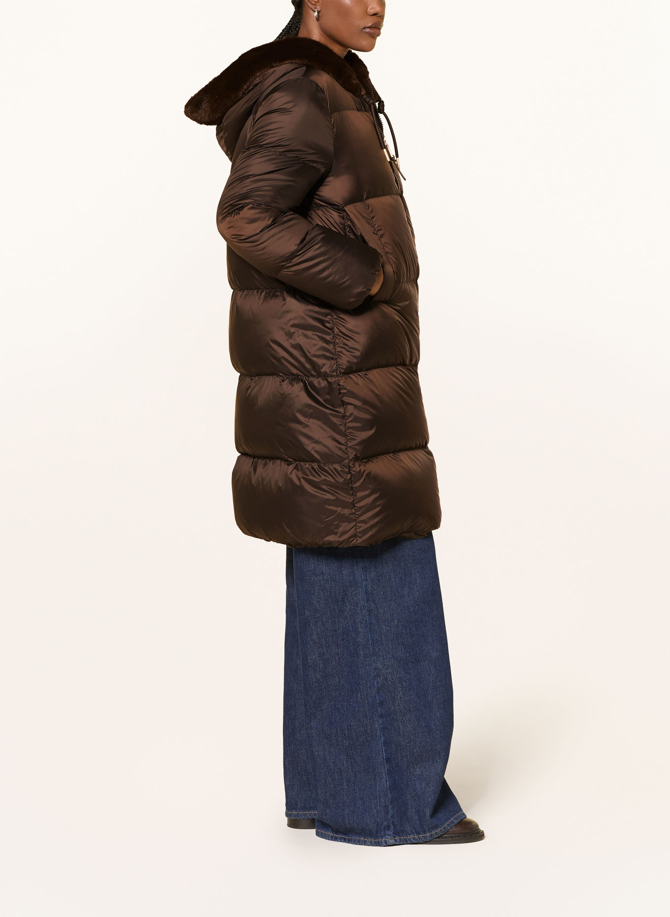 mabrun FABIOLA Down Coat with Faux Fur: DARK BROWN