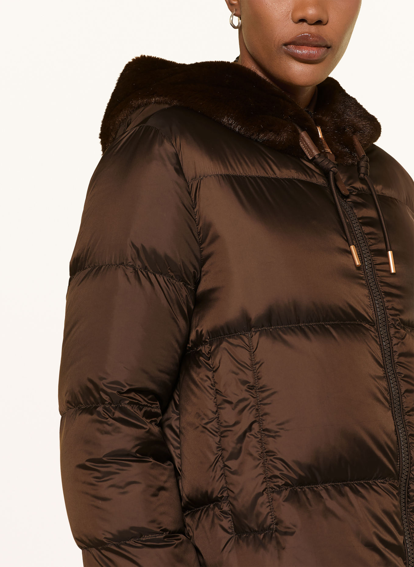 mabrun FABIOLA Down Coat with Faux Fur: DARK BROWN