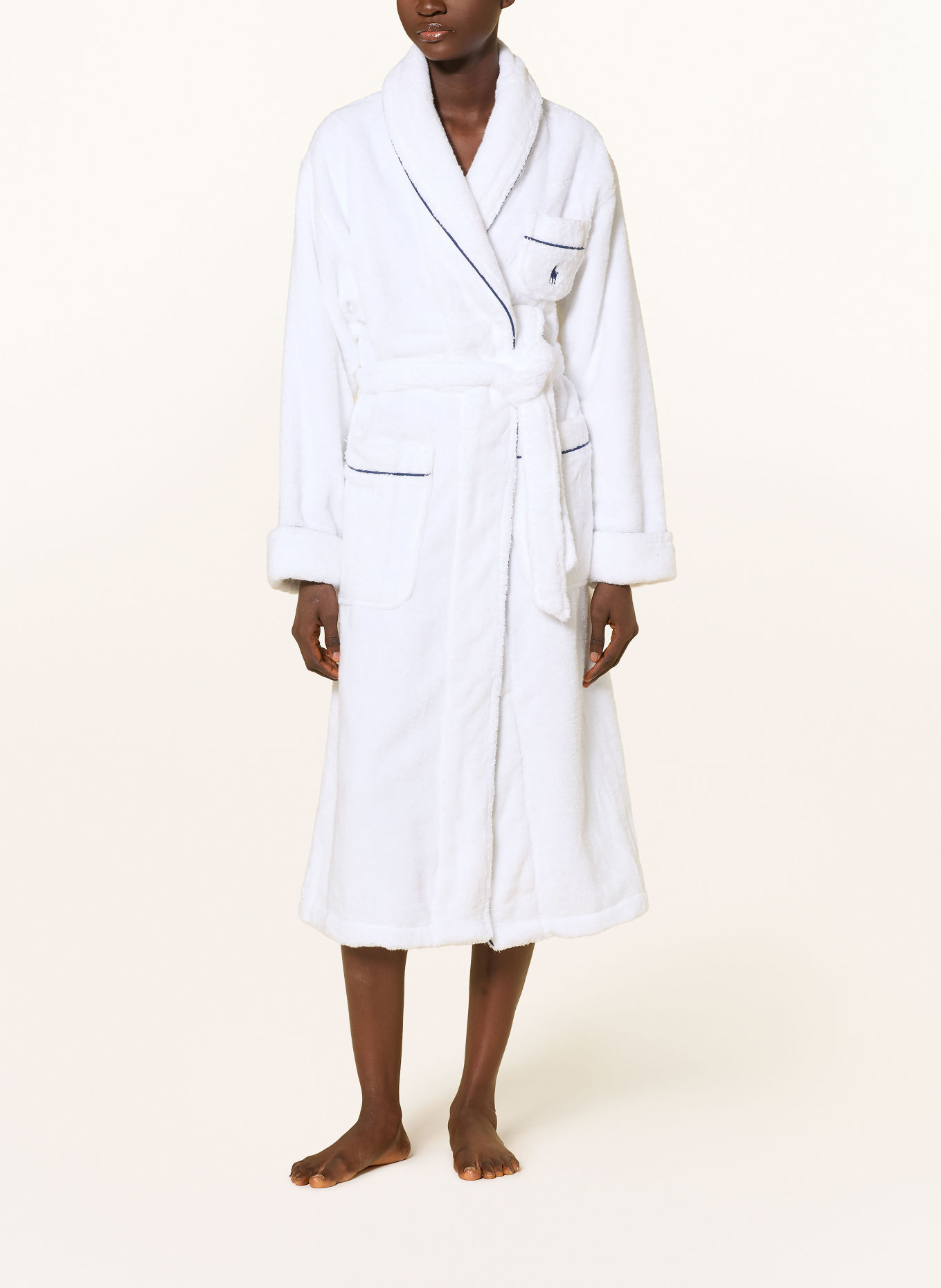 POLO RALPH LAUREN Unisex-Bademantel: WEISS / DUNKELBLAU