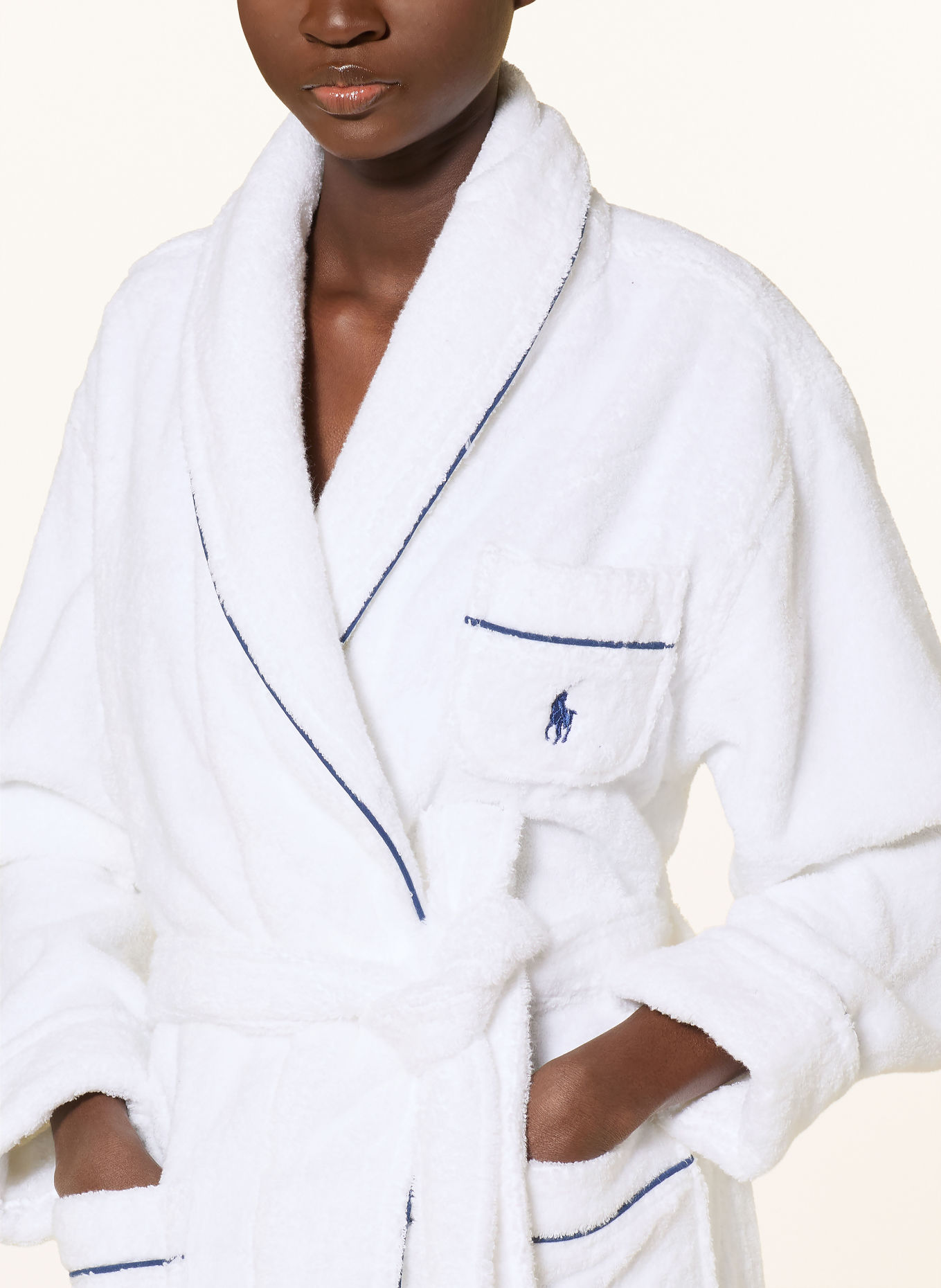 POLO RALPH LAUREN Unisex-Bademantel: WEISS / DUNKELBLAU