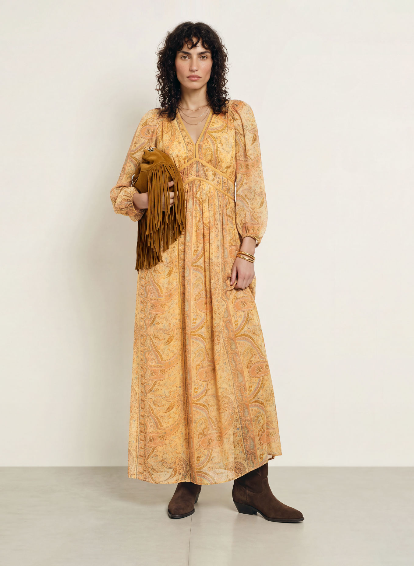 ba&sh Kleid CHANA mit Cut-outs: BEIGE / DUNKELORANGE / BLAU