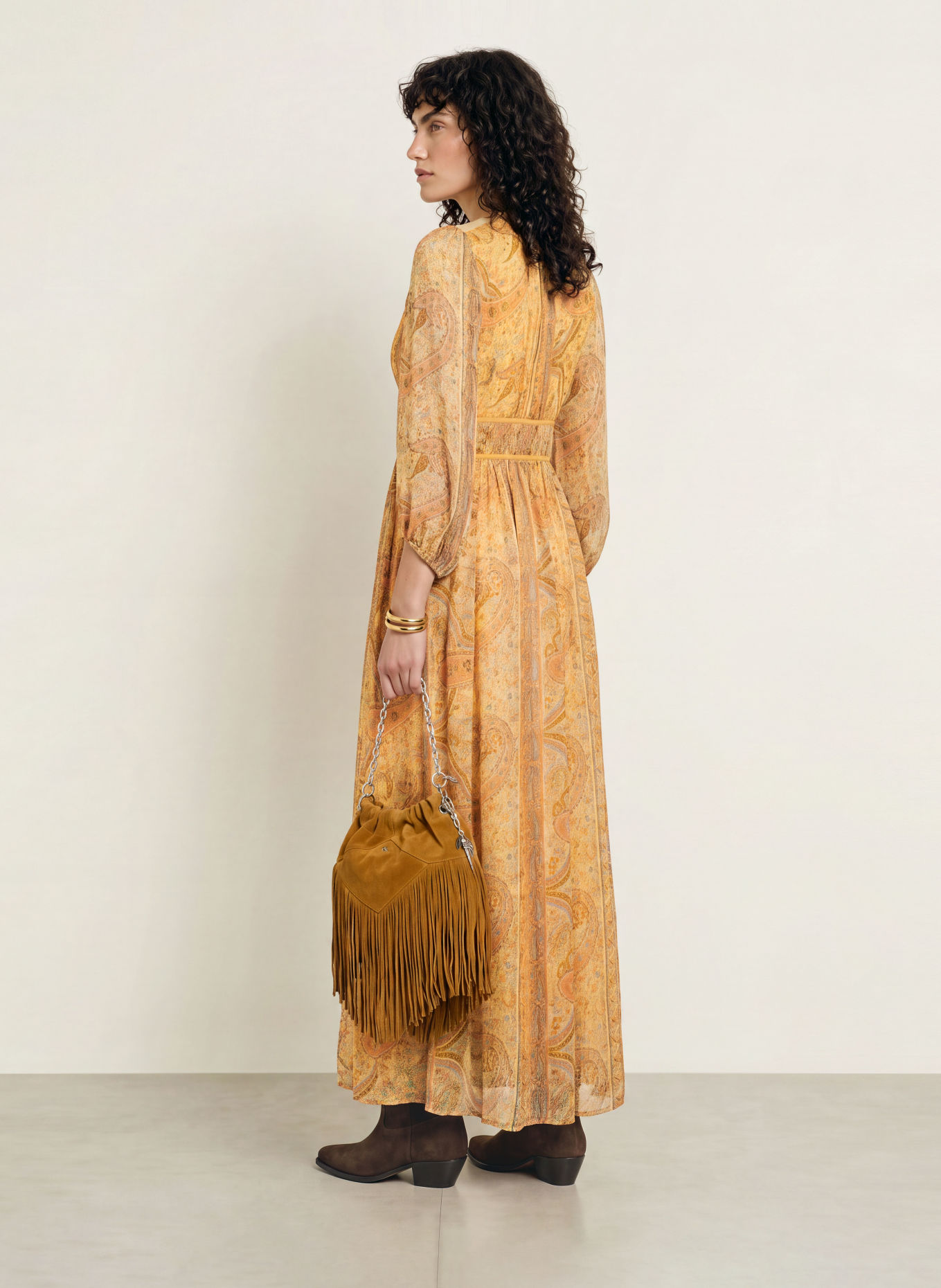 ba&sh Kleid CHANA mit Cut-outs: BEIGE / DUNKELORANGE / BLAU