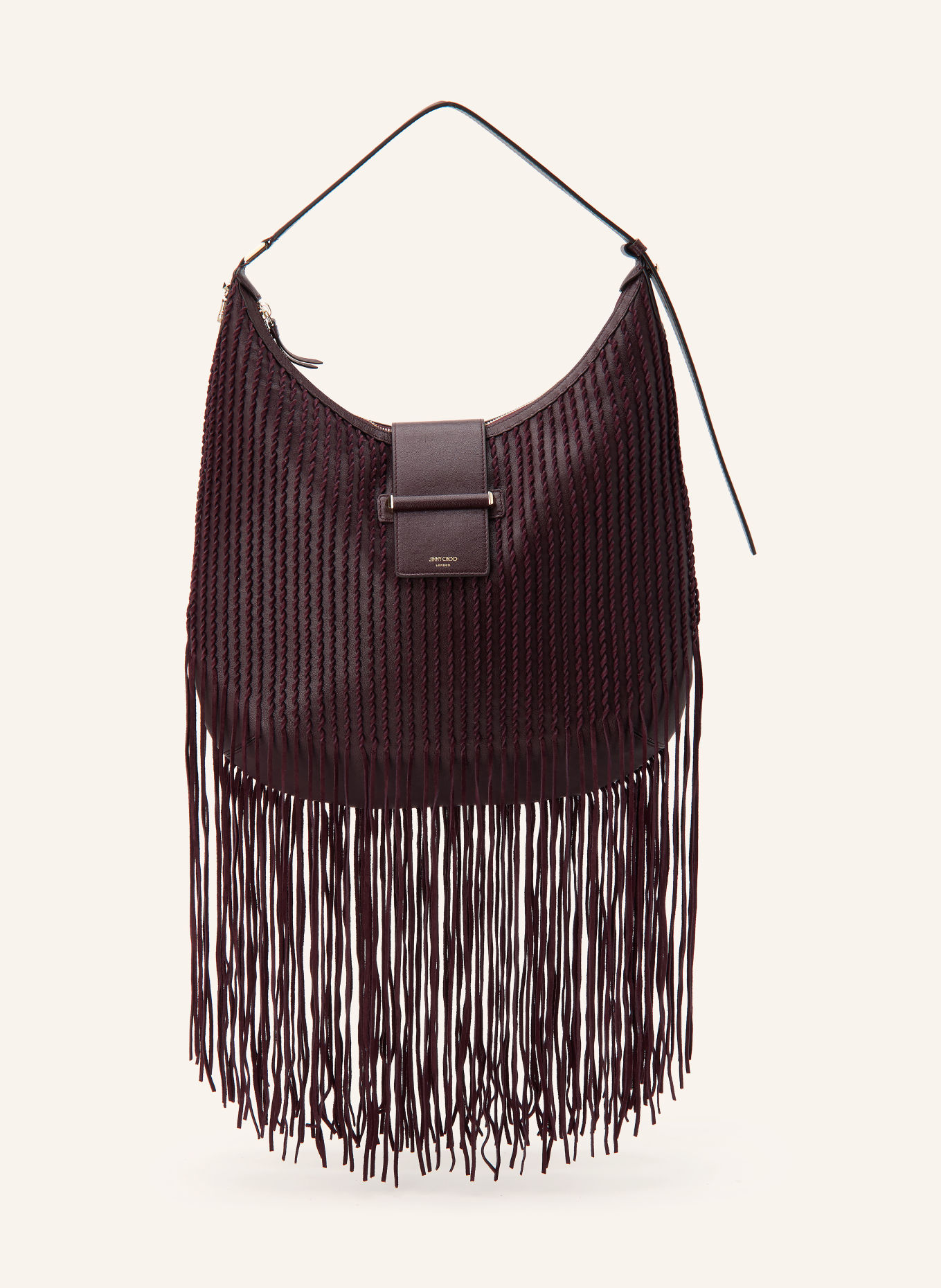 JIMMY CHOO Schultertasche BAR: DUNKELLILA / GOLD