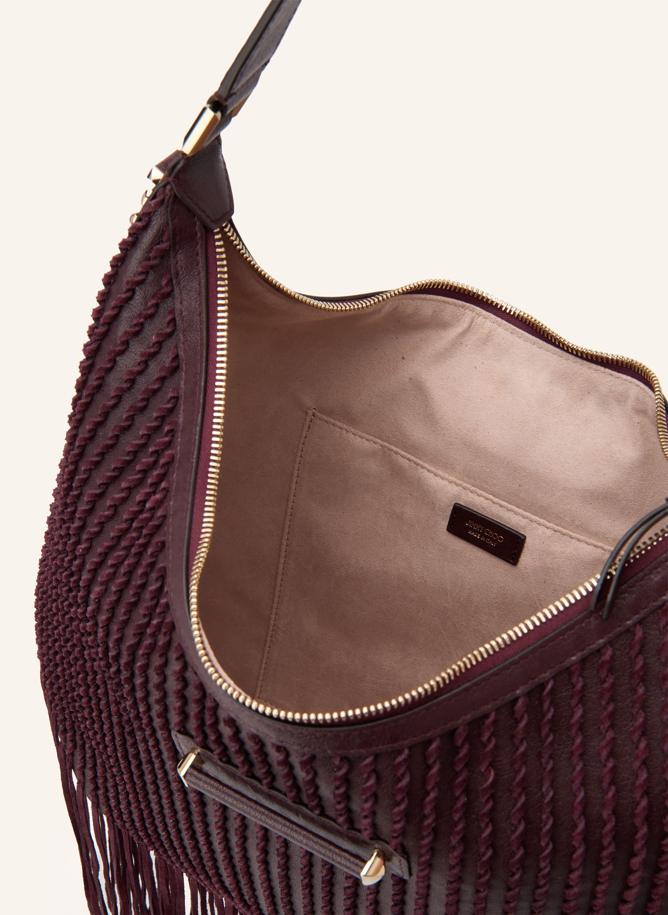 JIMMY CHOO Schultertasche BAR: DUNKELLILA / GOLD