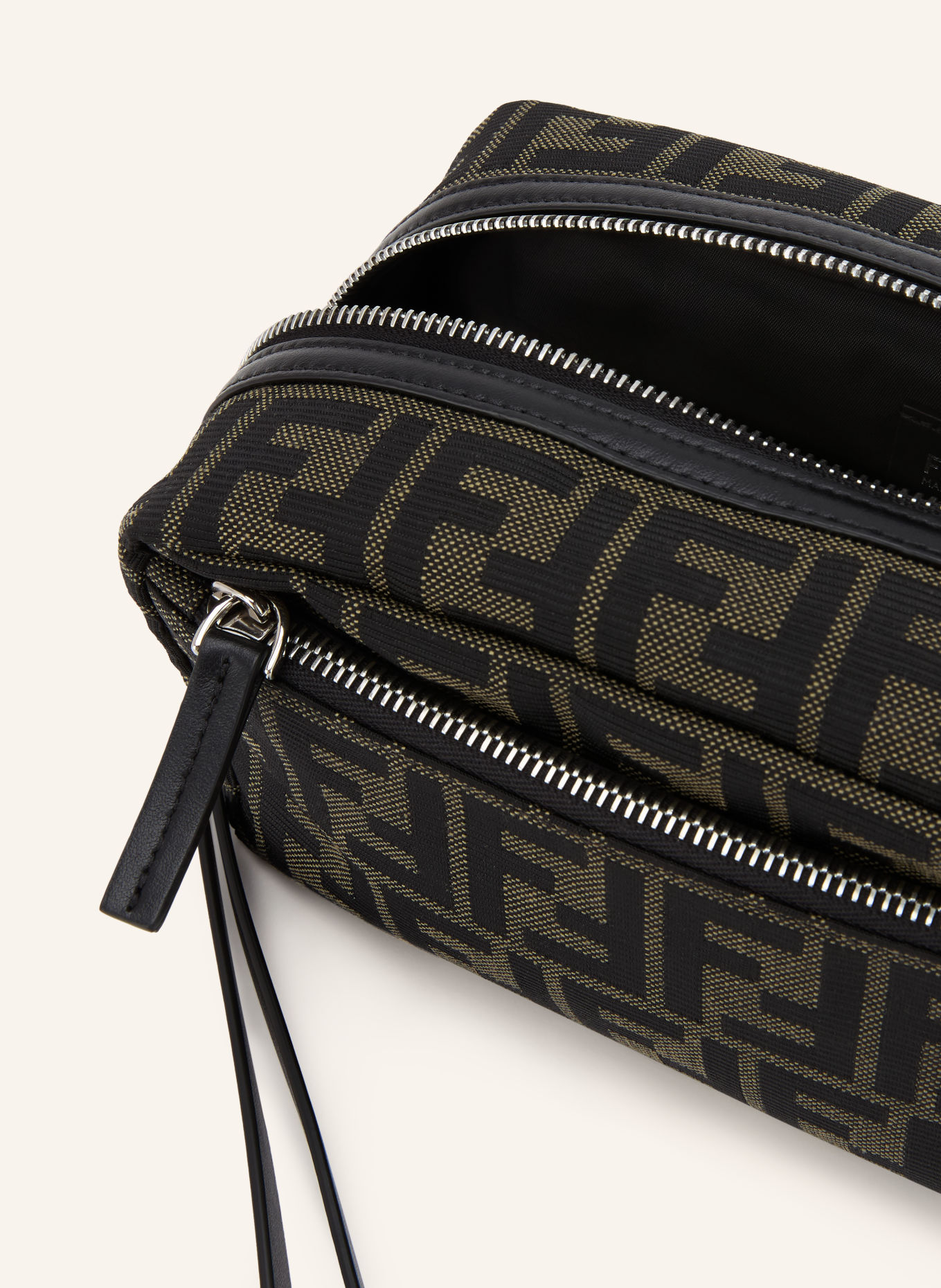 FENDI SMALL Toiletry Bag: BLACK / SILVER / BROWN
