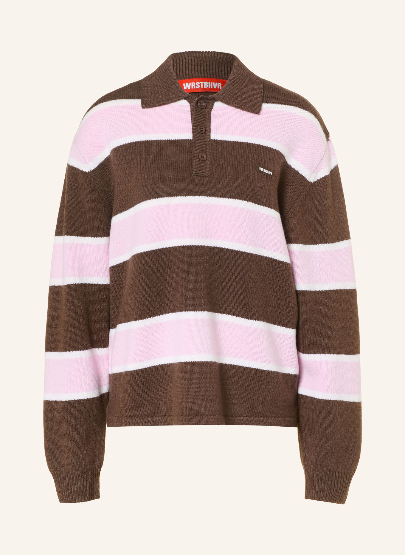 WRSTBHVR Gebreid poloshirt STEV: MARRON FONCÉ / ROZE / WIT